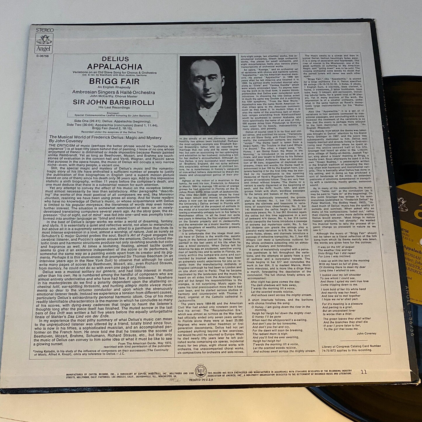 Frederick Delius APPALACHIA BRIGG FAIR Vinyl LP Record 36756 VG+