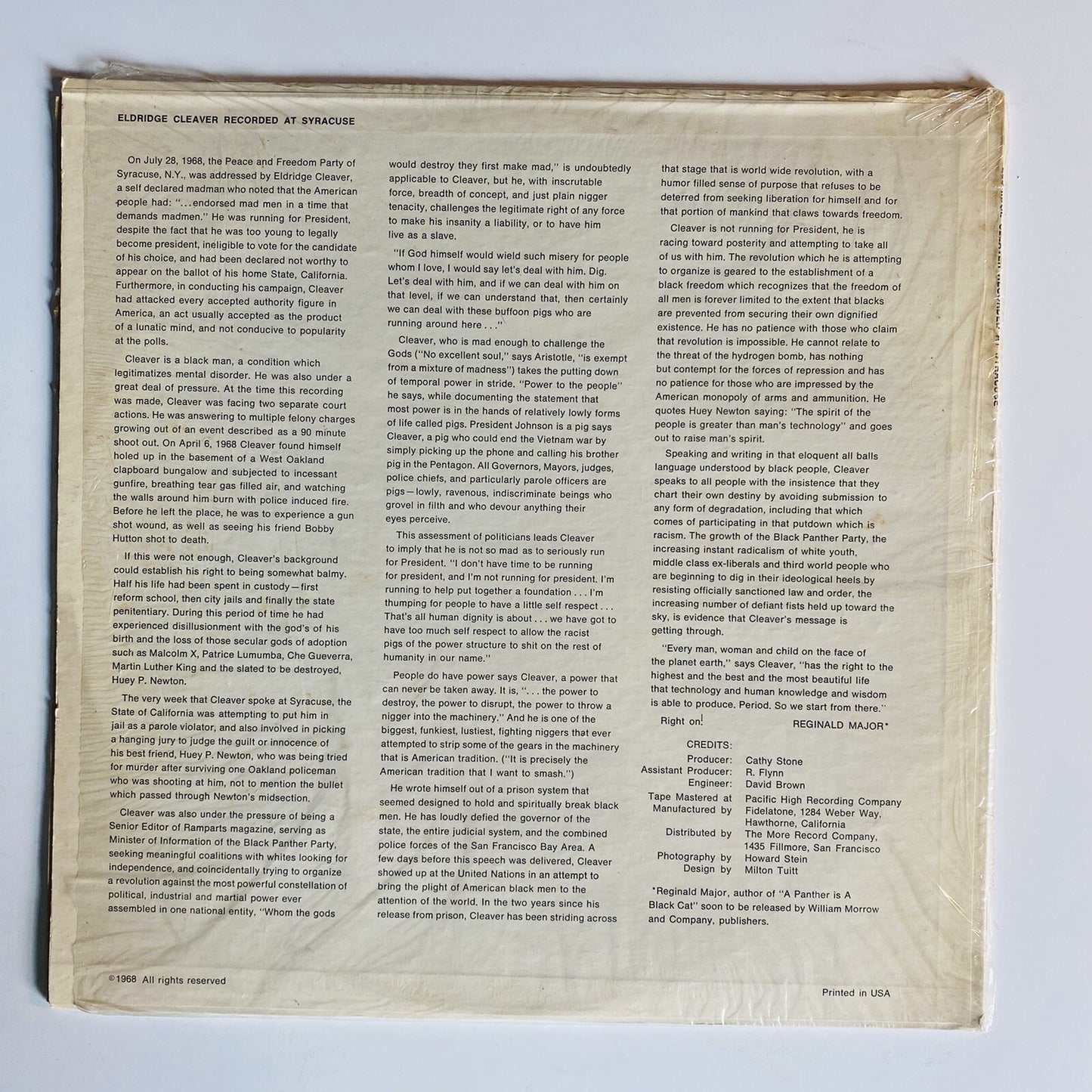 Eldridge Cleaver RECORDED AT SYRACUSE “DIG” Vinyl LP Record FIRST EDITION VG+