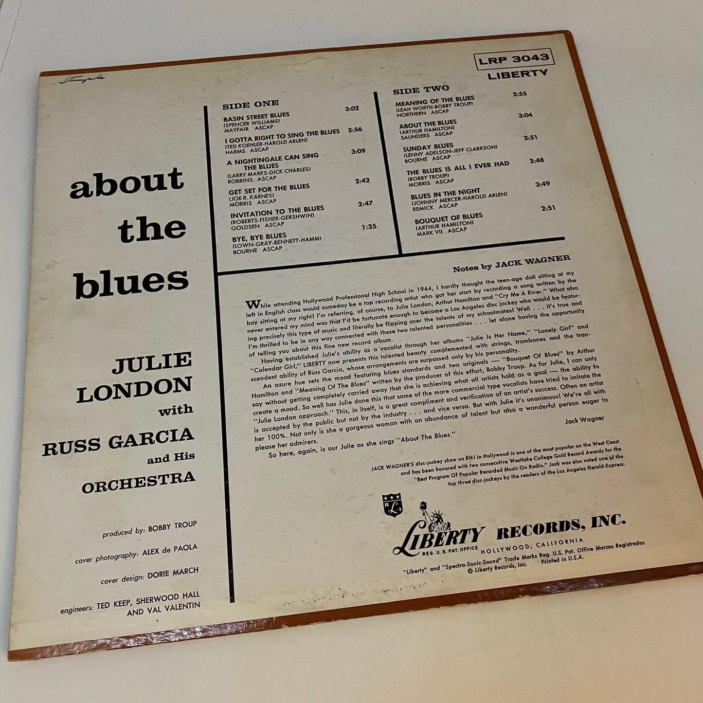 Julie London ABOUT THE BLUES Cinyl LP Record VG+