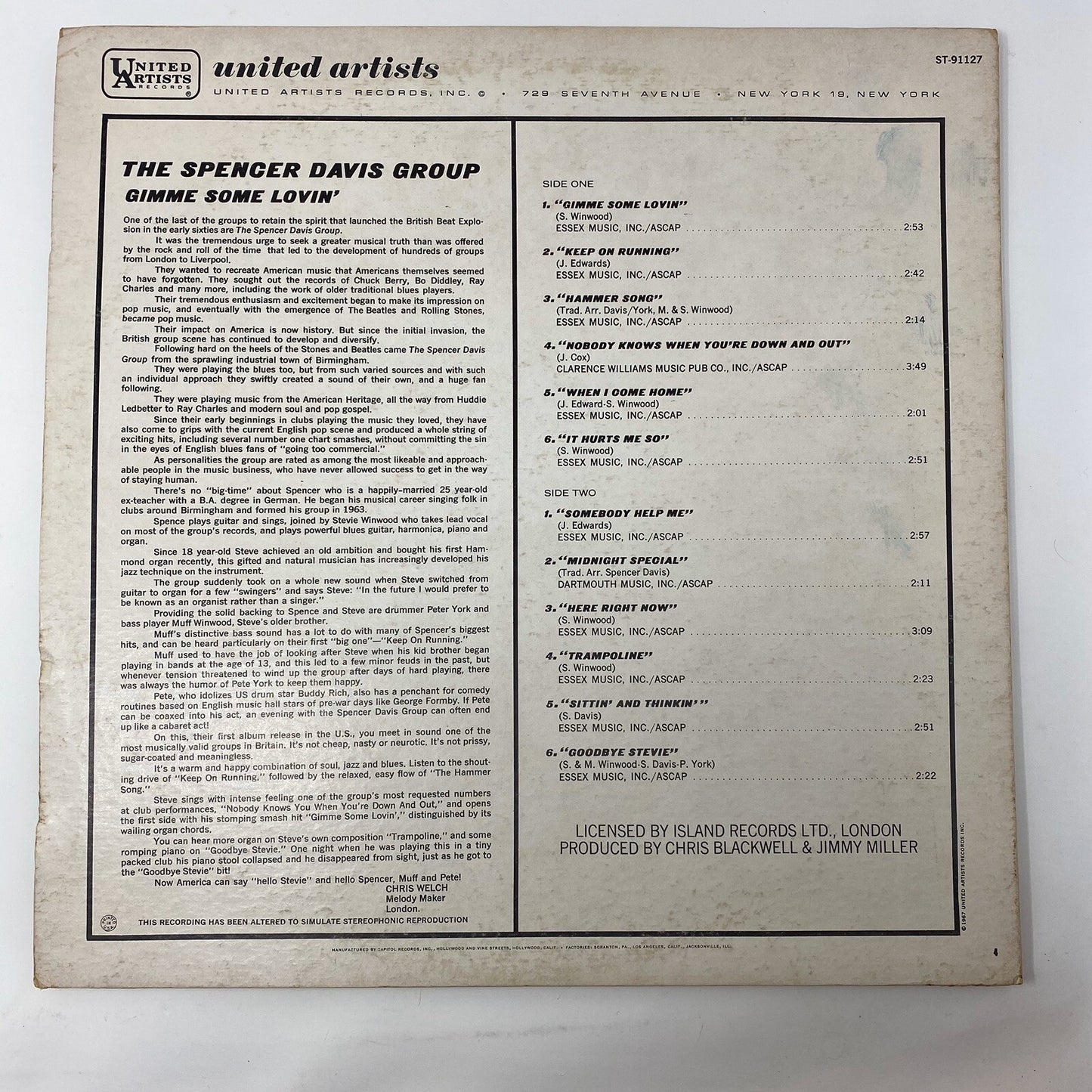 The Spencer Davis Group GIMME SOME LOVIN’ Vinyl LP Record CLUB EDITION VG+