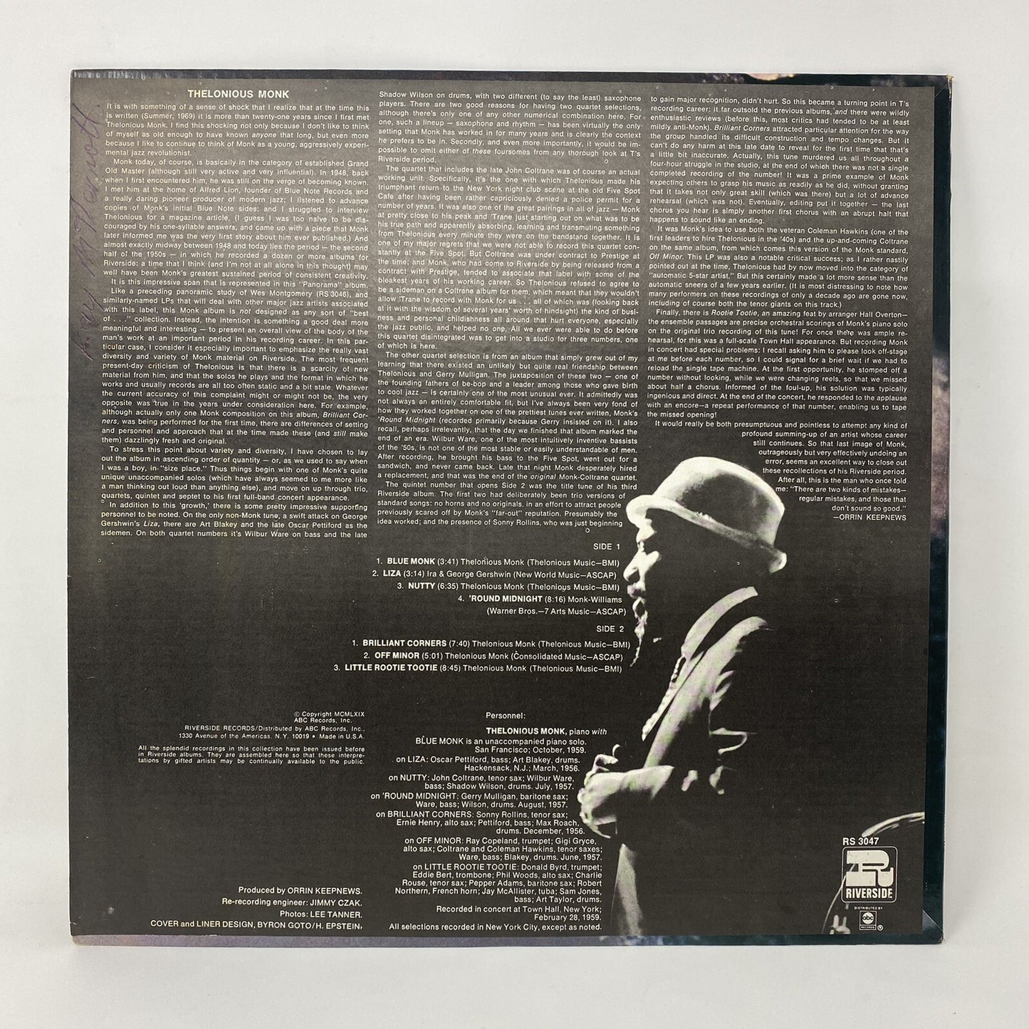 Thelonious Monk PANORAMA Vinyl LP Record RIVERSIDE VG+/VG+