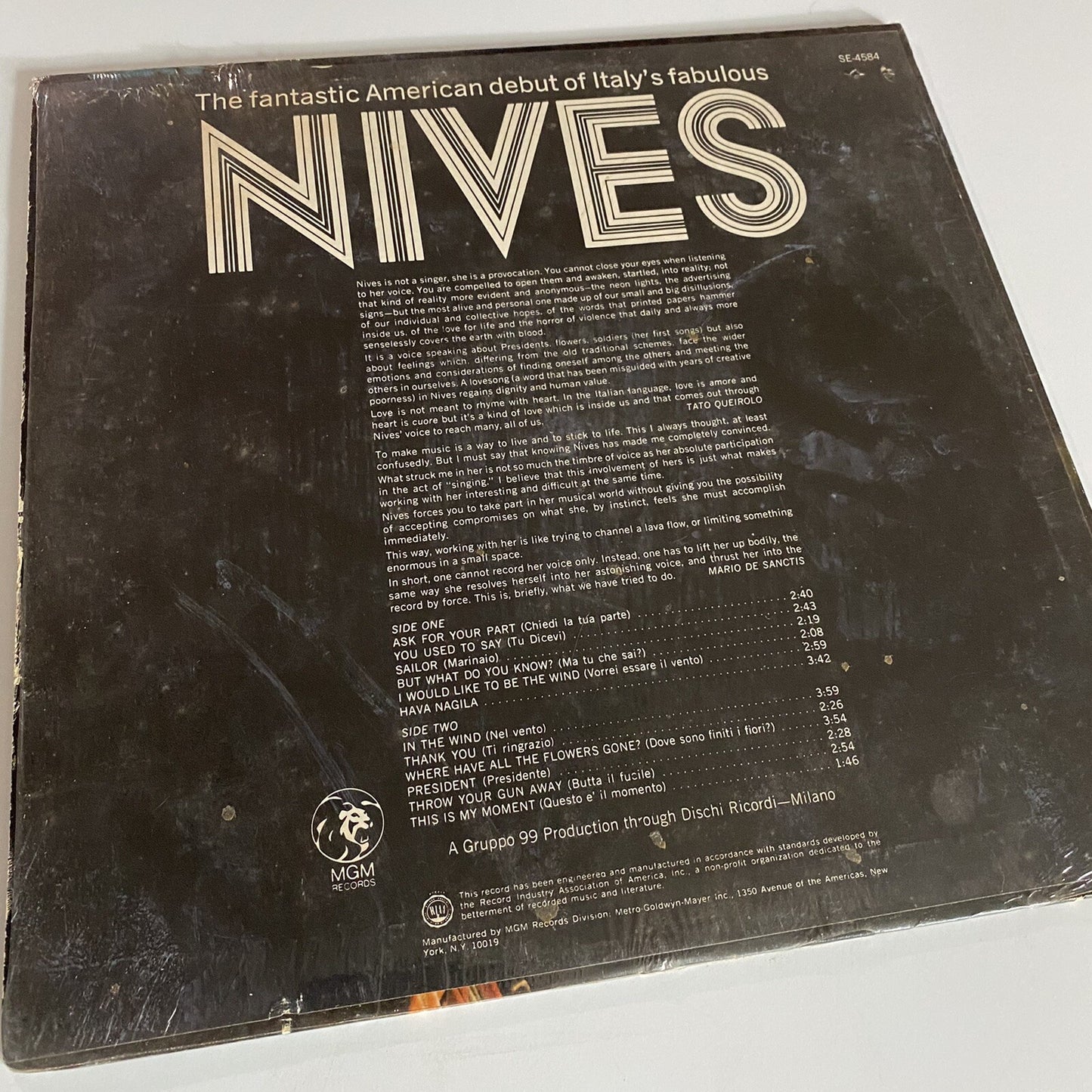 Nives NIVES Vinyl LP Record SINGER & GUITAR PLAYER FROM ITALY VG+