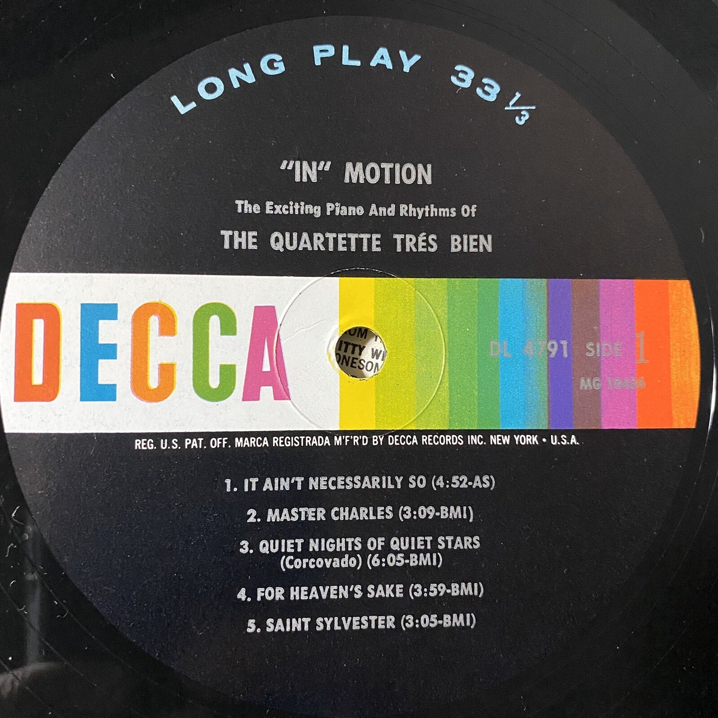 The Quartet Tres Bien IN MOTION Vinyl LP Record DECCA- DL 4791 VG+