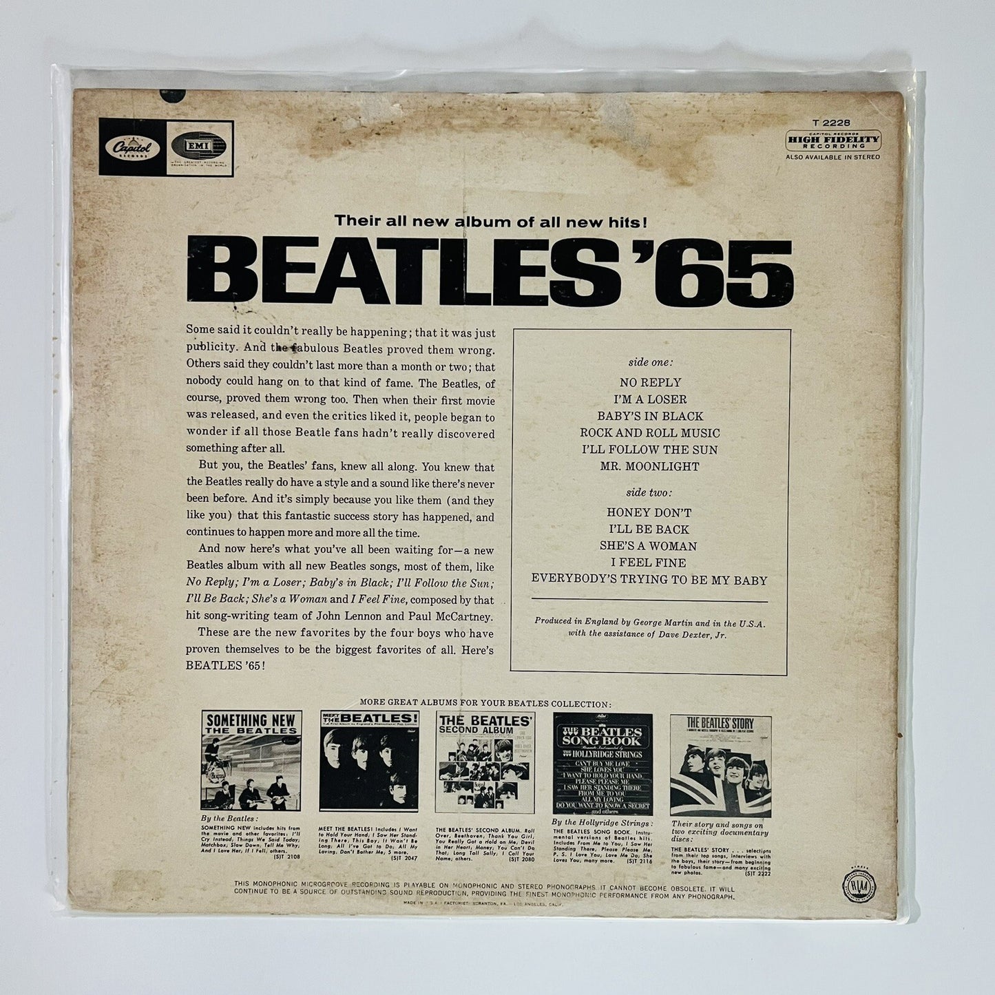 Beatles BEATLES '65 Vinyl LP Record VG+/VG-