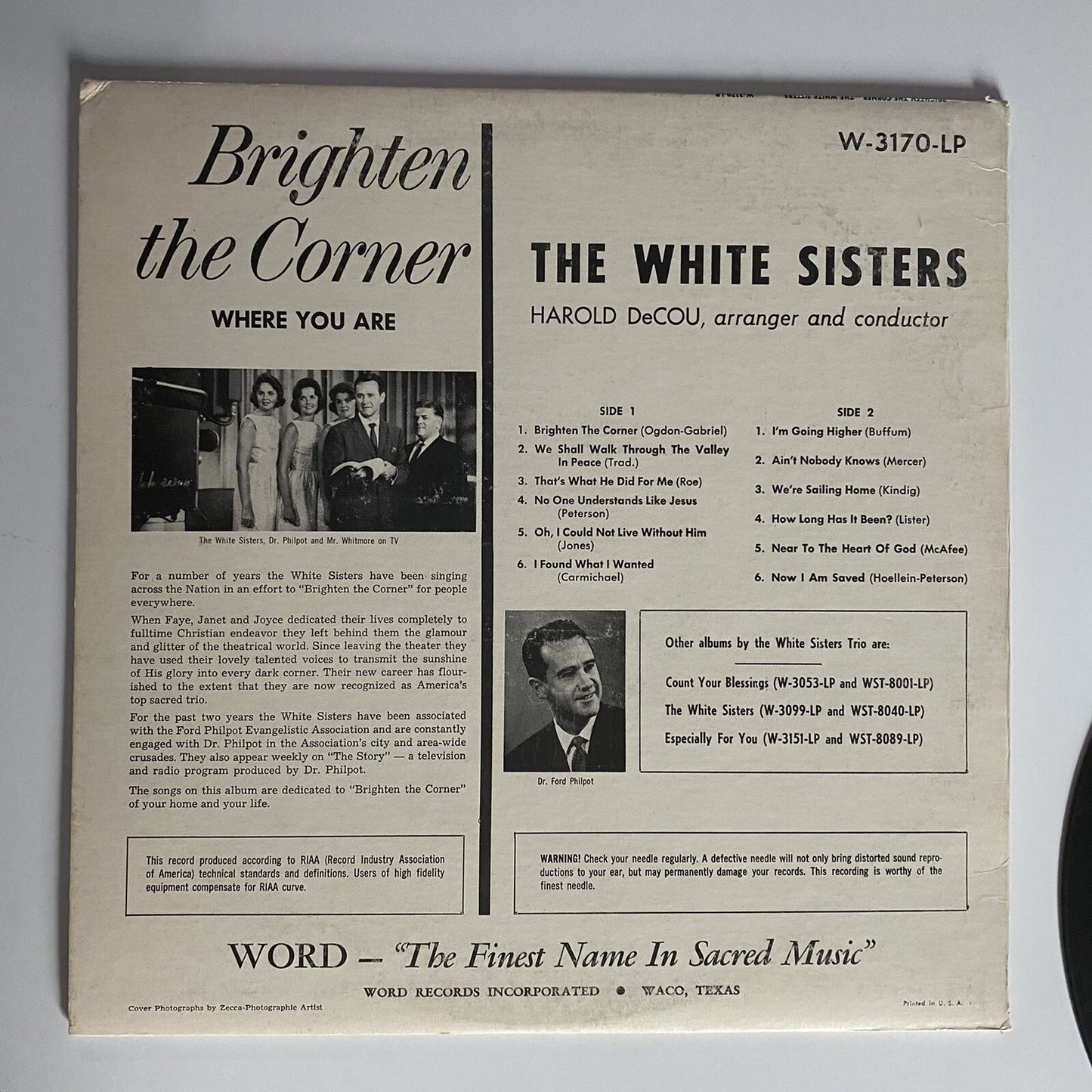 White Sisters BRIGHTEN THE CORNER WHERE YOU ARE Vinyl LP Record VG+