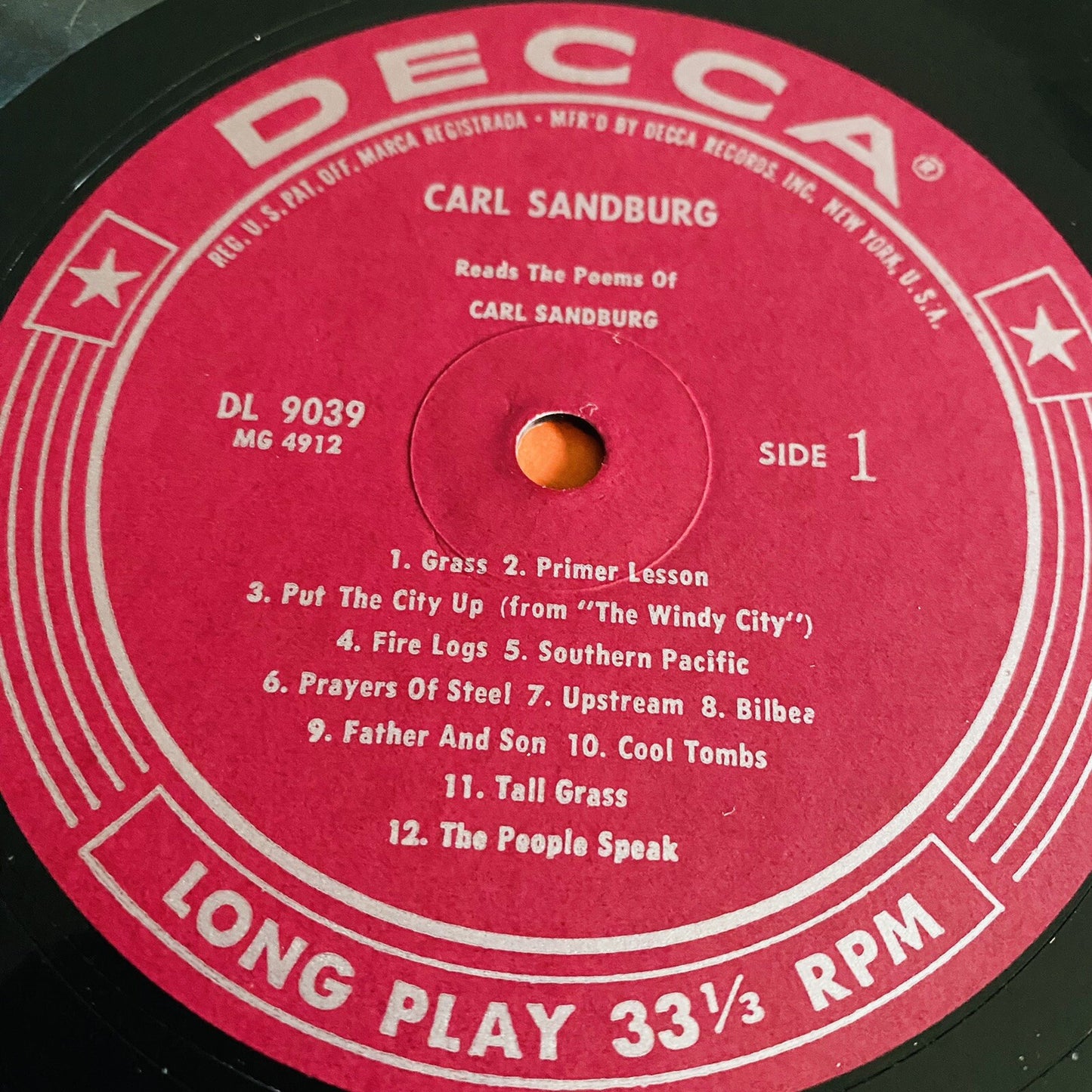 Carl Sandburg READS THE POEMS OF CARL SANDBURG Vinyl LP Record VG+