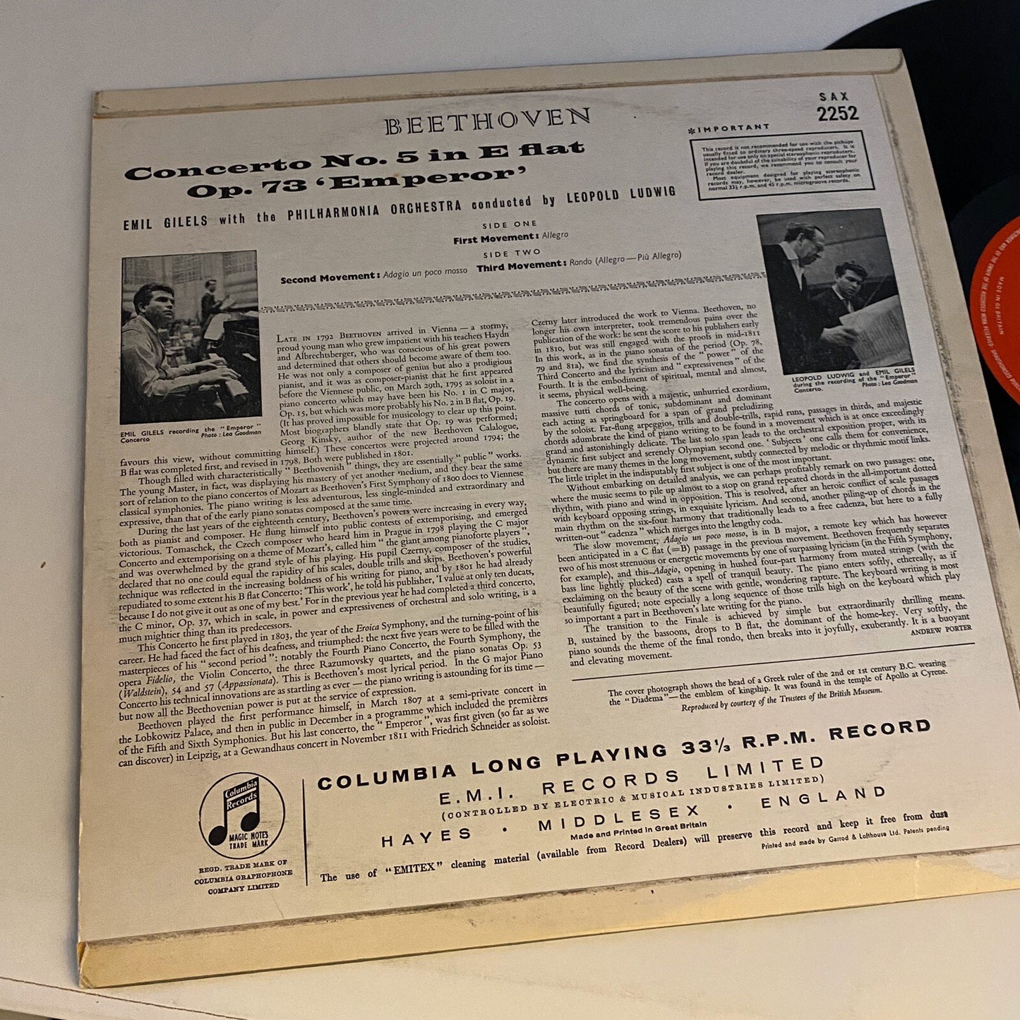 Beethoven, Piano Concerto No.5 Op.73 "Emperor" Emil Gilels VG