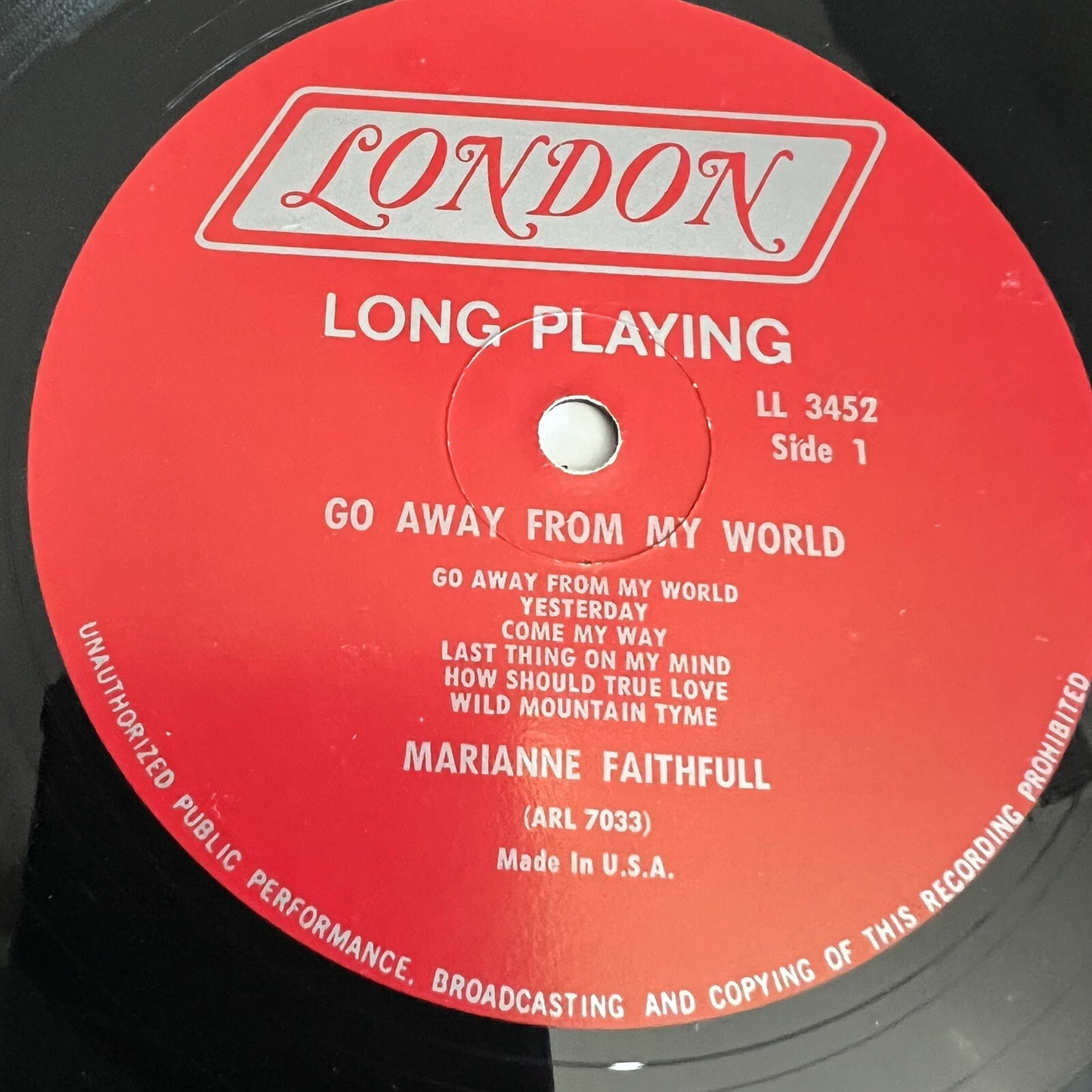 Marianne Faithful GO AWAY FROM MY WORLD Vinyl LP Recrord MONO VG+/VG