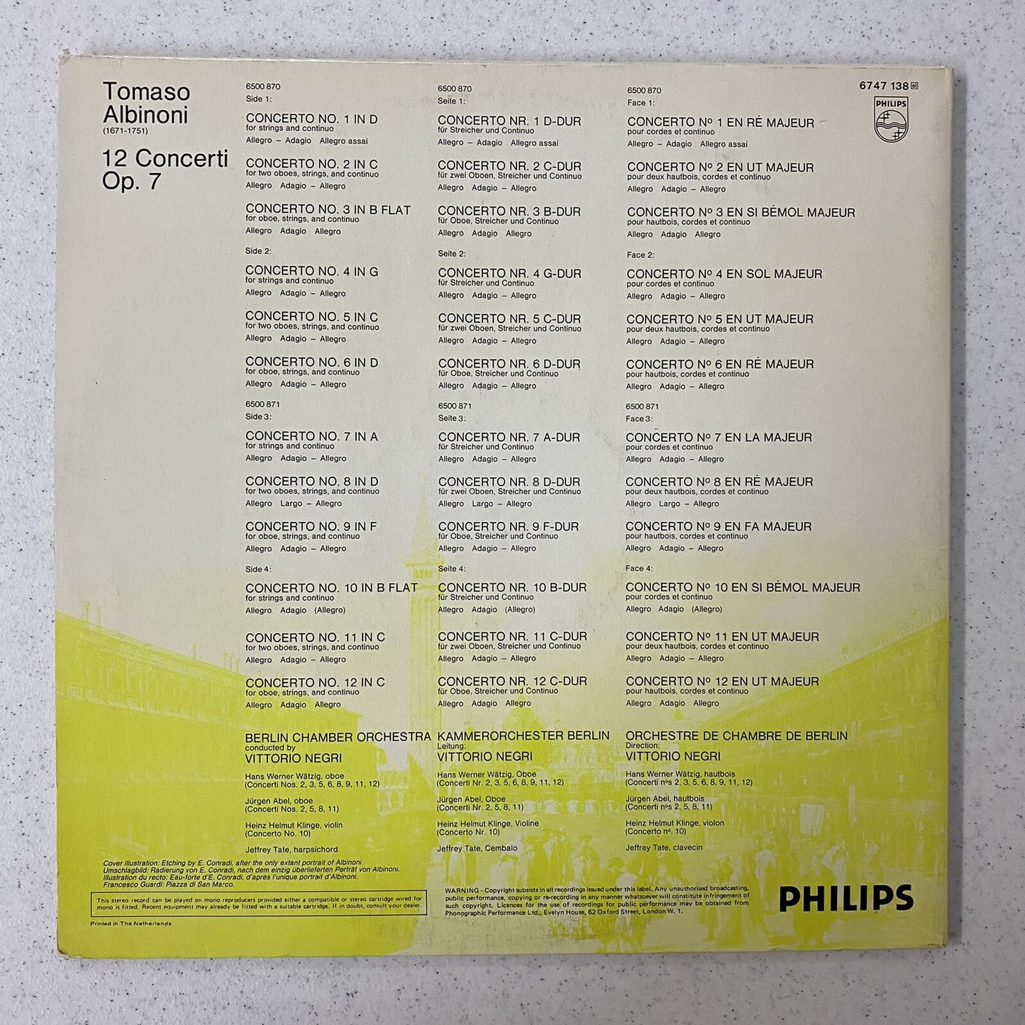 ALBINONI 12 CONCERTI OP.7 Vinyl 2xLP Records NETHERLANDS IMPORTVG++