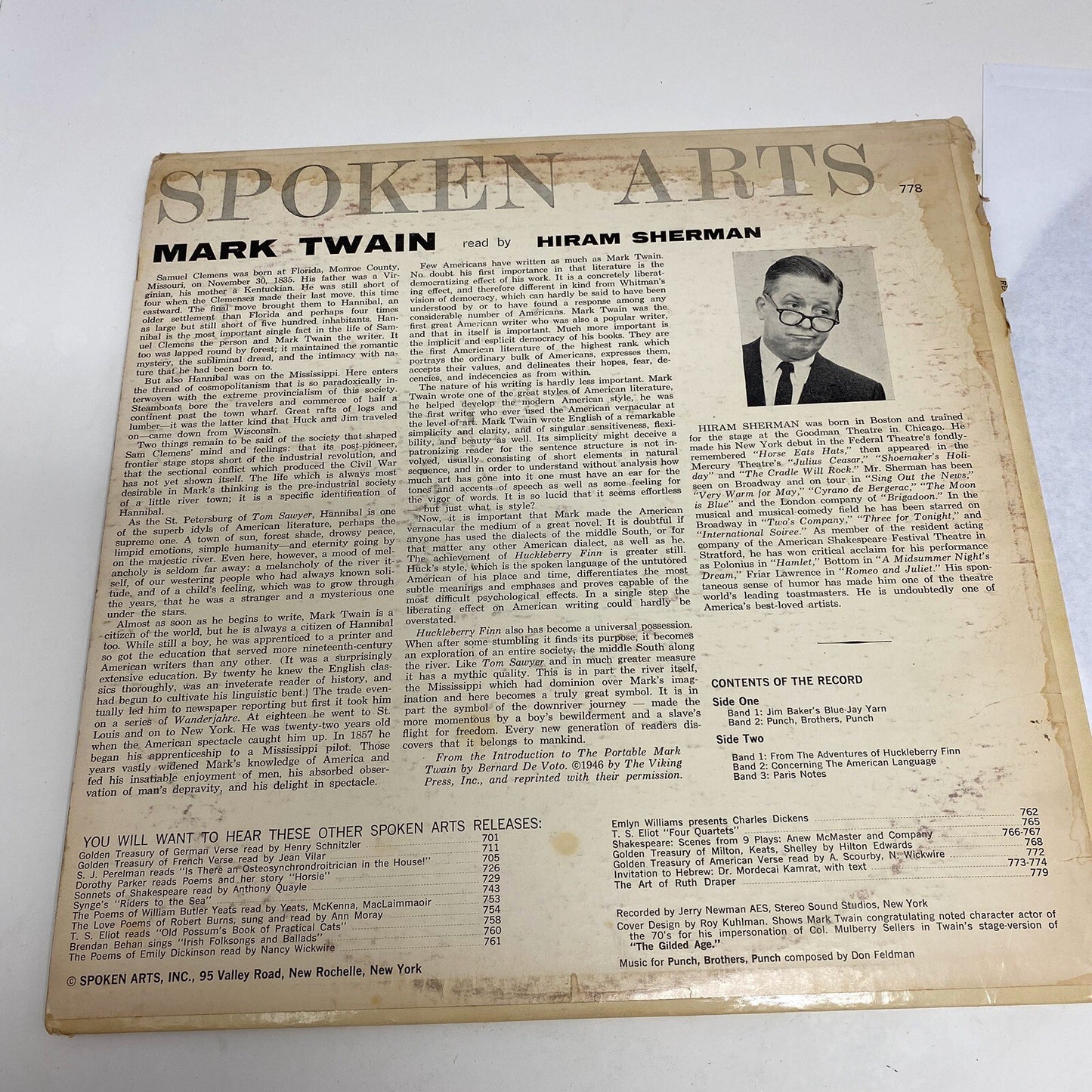 MARK TWAIN read by HIRAM SHERMAN Spoken Art VG+
