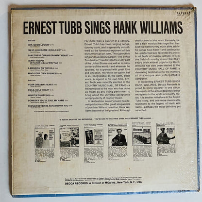 ERNEST TUBB SINGS HANK WILLIAMS Vinyl LP Record VG