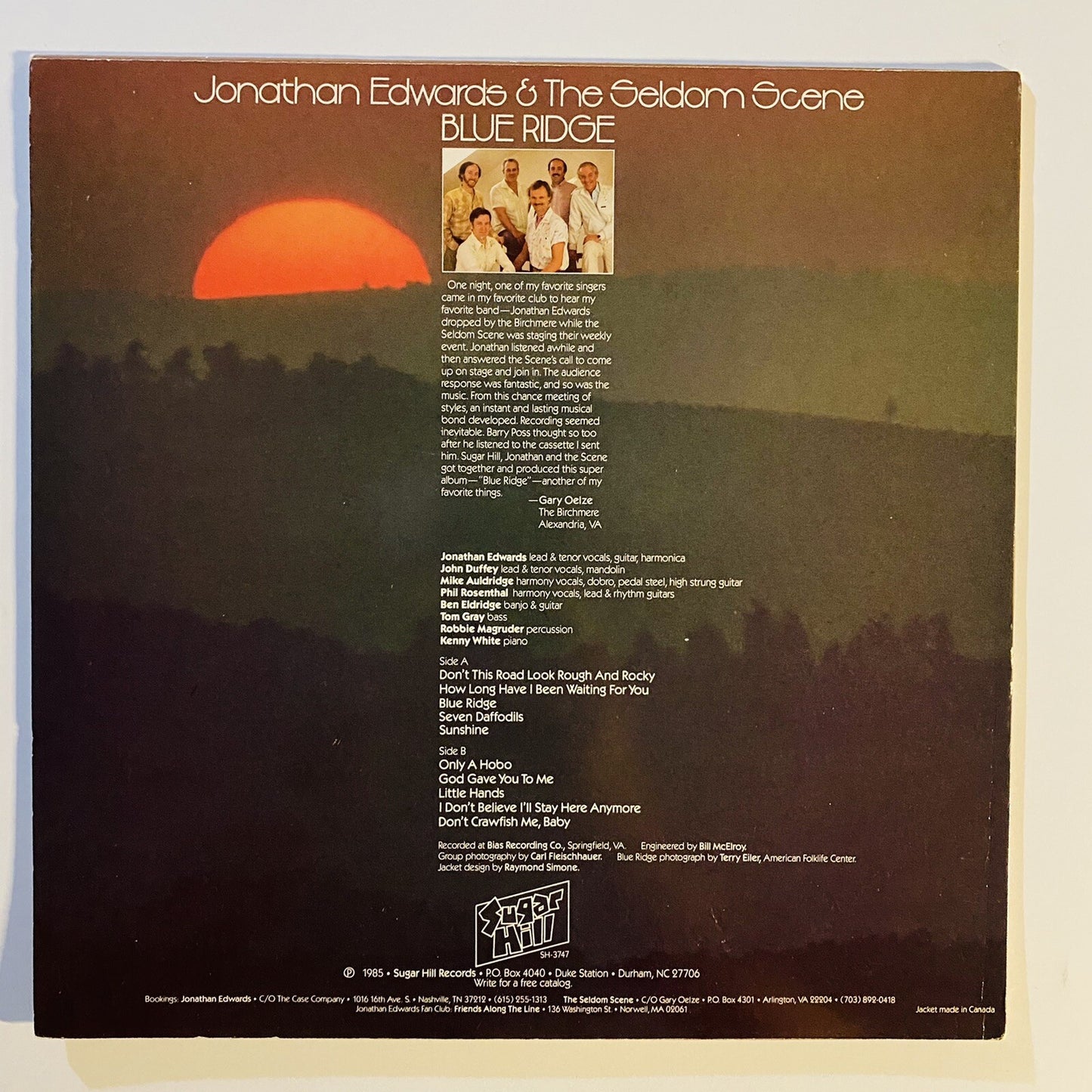 Jonathan Edwards & The Seldom Scene BLUE RIDGE Vinyl LP Record BLUEGRASS VG+