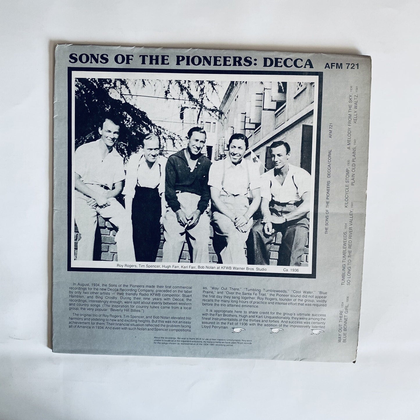 Sons Of The Pioneers RADIO BROADCASTS + DECCA Vinyl LP Records VG+