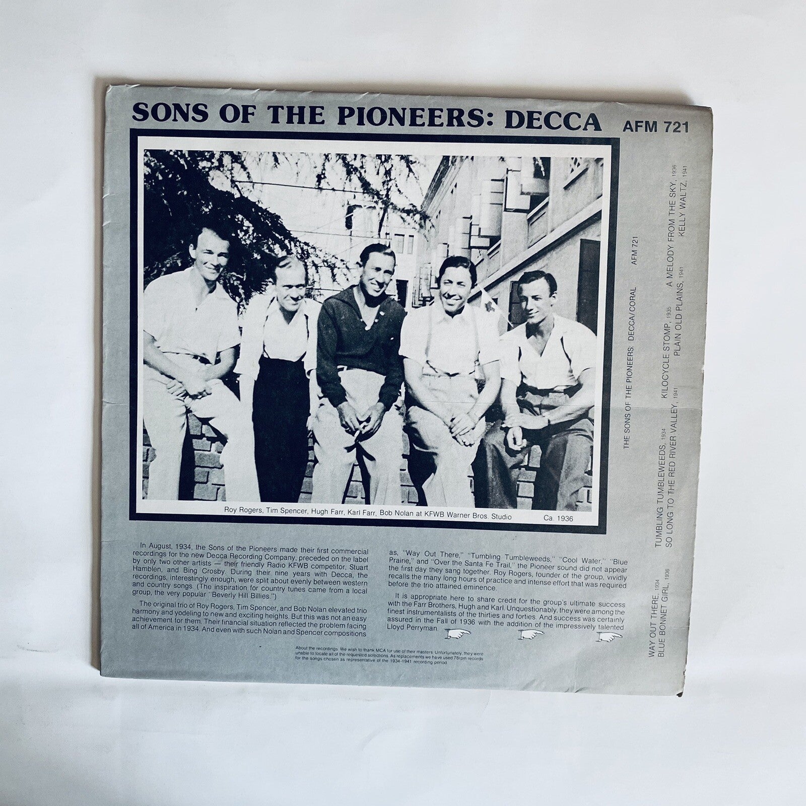 Sons Of The Pioneers RADIO BROADCASTS + DECCA Vinyl LP Records VG+