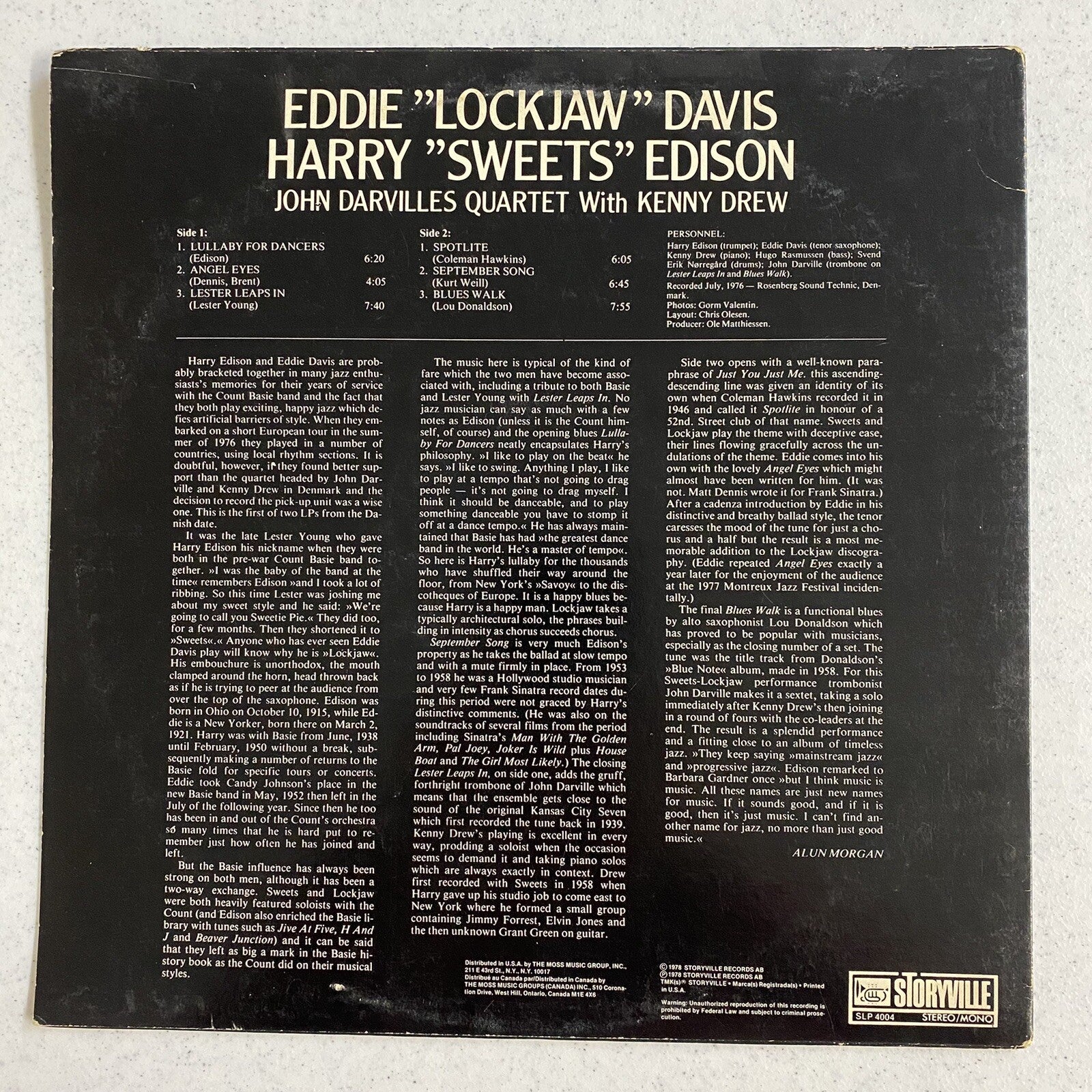 Eddie Lockjaw Davis &  Sweets Edison Vinyl LP Record JAZZ VG+