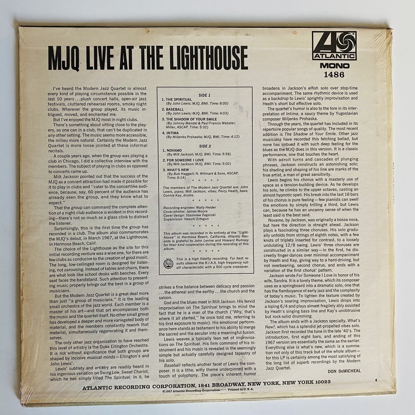MJQ (Modern Jazz Quartet) LIVE AT THE LIGHTHOUSE Mono 12 Essentials