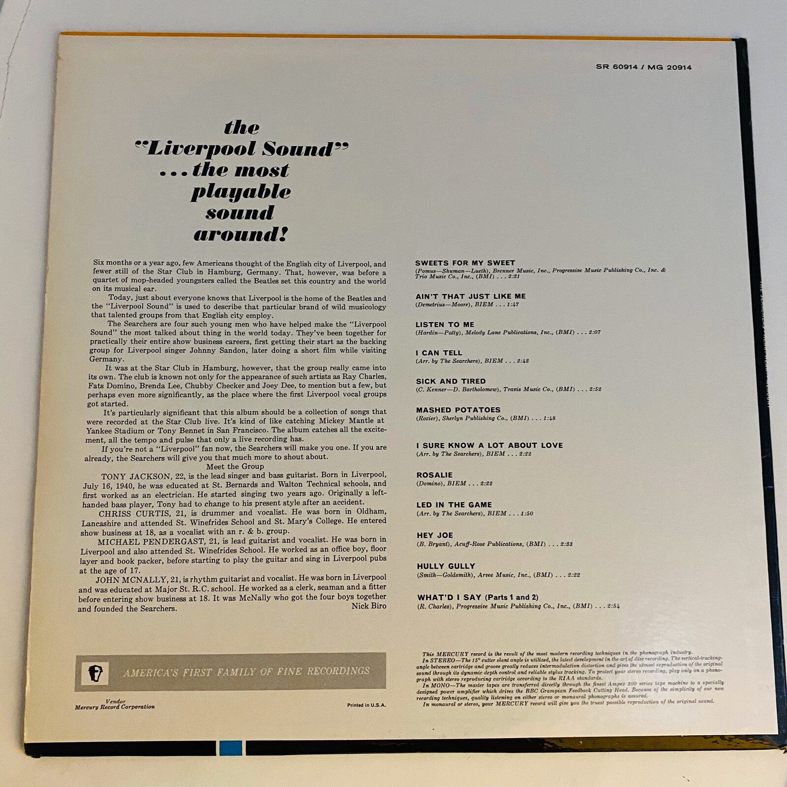 The Searchers HEAR! HEAR! Vinyl LP Record MONO mg-20914 VG+