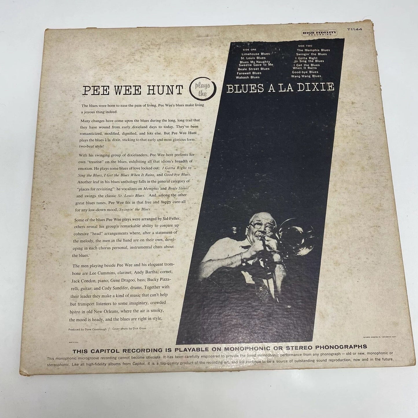 Pee Wee Hunt THE BLUES A LA DIXIE Vinyl LP Record VG+