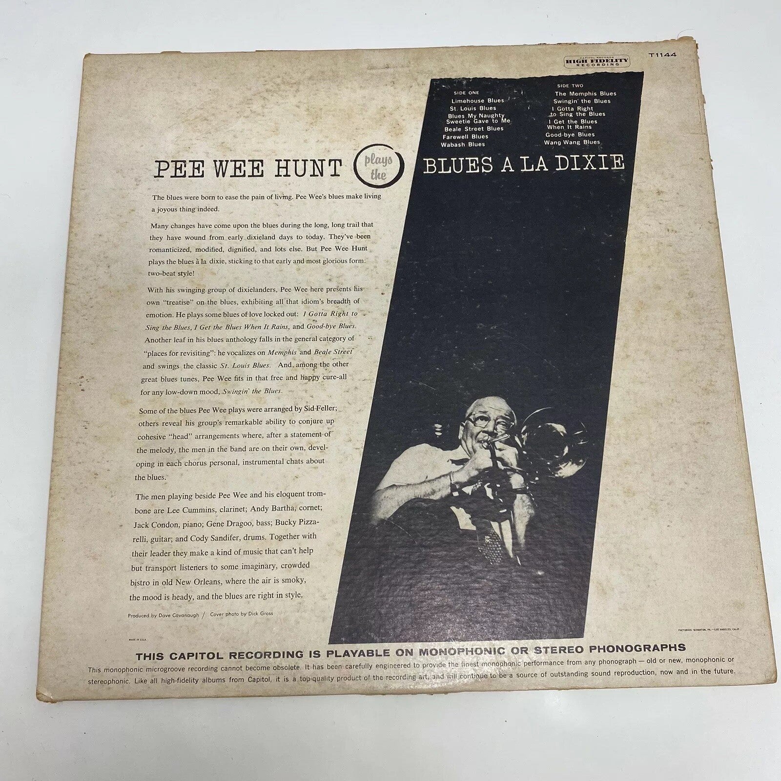 Pee Wee Hunt THE BLUES A LA DIXIE Vinyl LP Record VG+