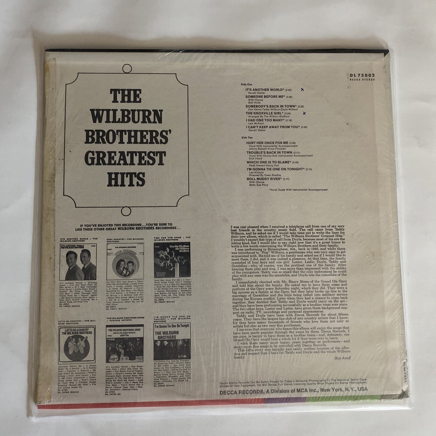 Wilburn Brothers GREATEST HITS Vinyl LP Record VG+