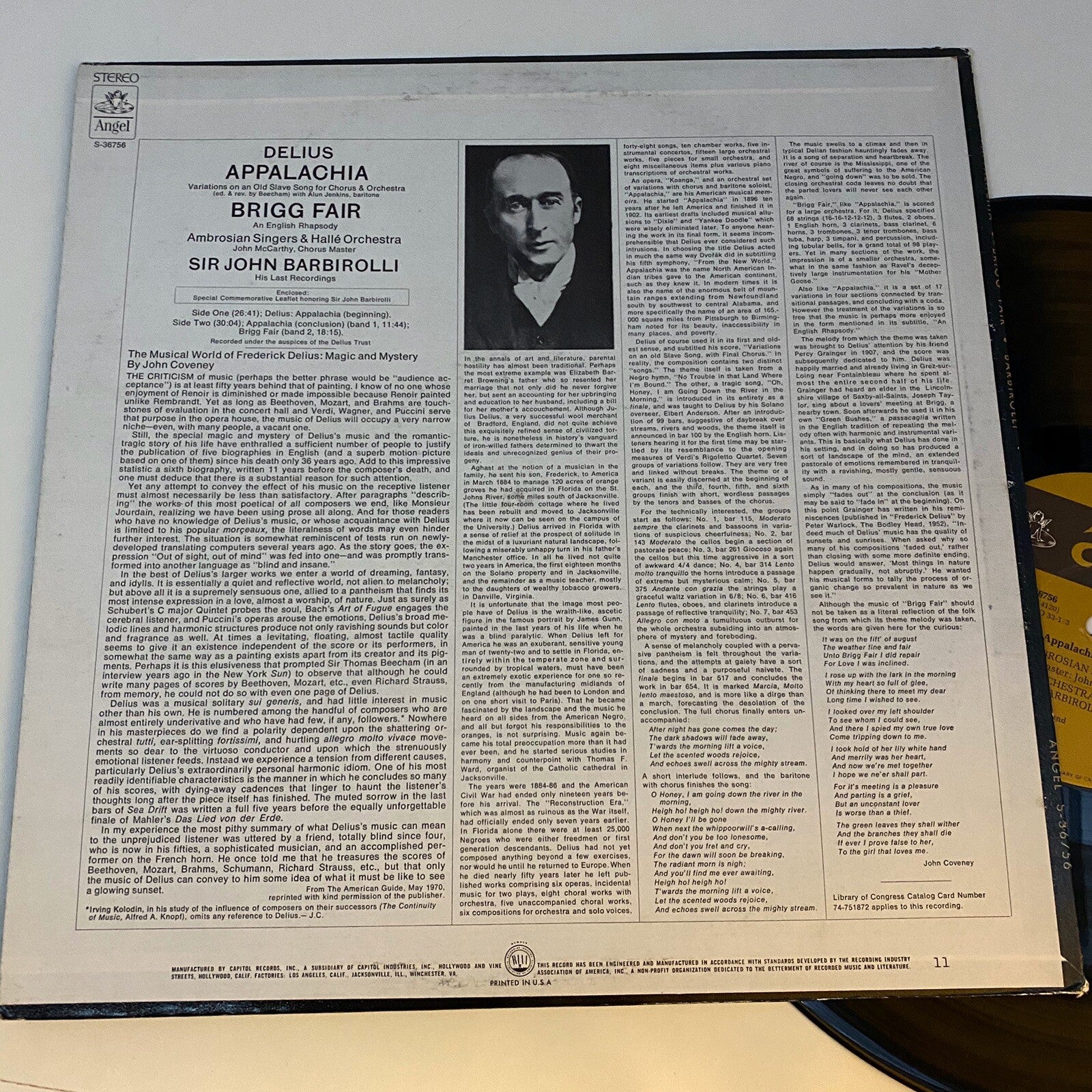 Frederick Delius APPALACHIA BRIGG FAIR Vinyl LP Record 36756 VG+