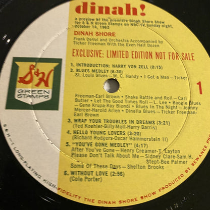 Dinah Shore DINAH! Promo Vinyl LP Record GREEN STAMPS TV PREMEIRE VG+/G+