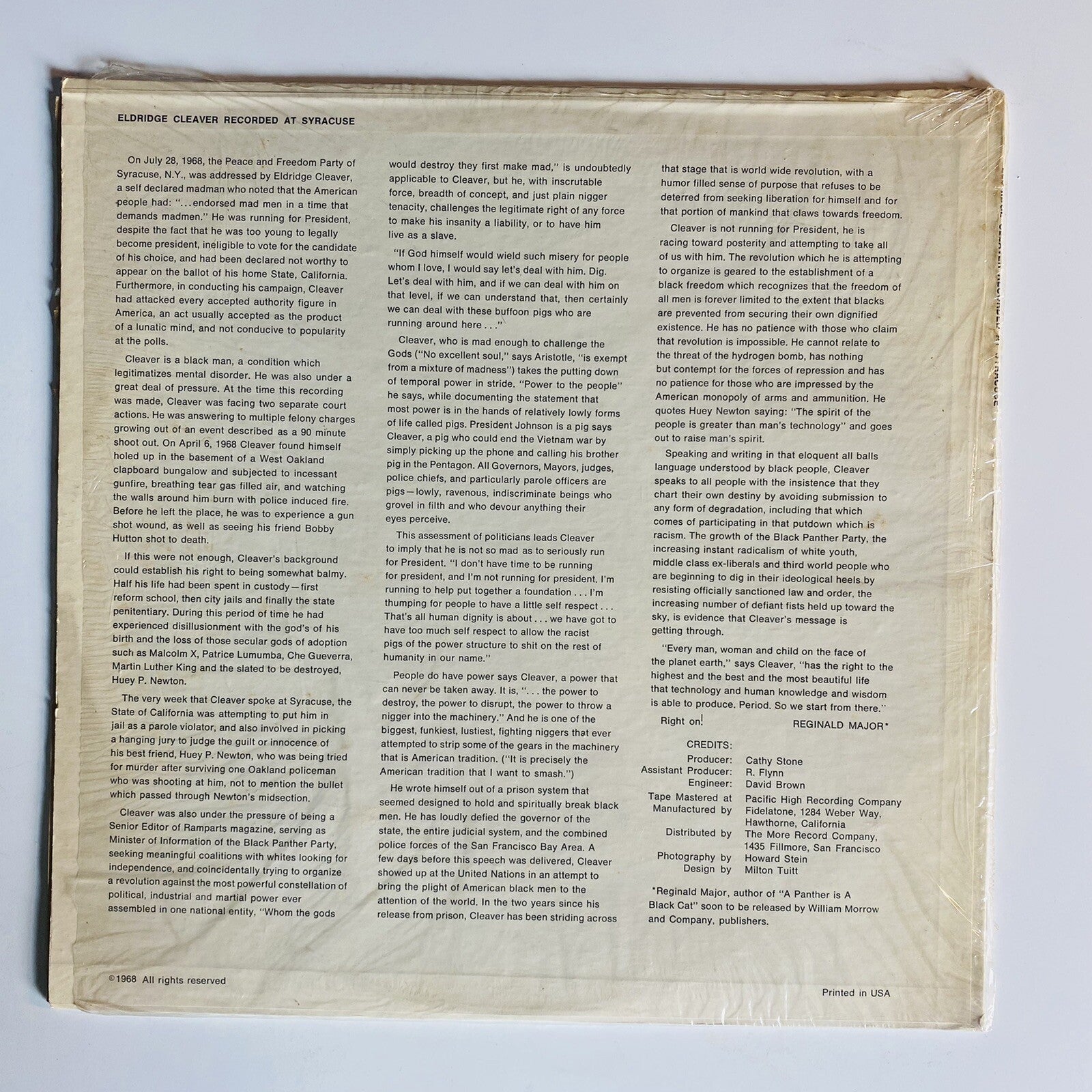 Eldridge Cleaver RECORDED AT SYRACUSE “DIG” Vinyl LP Record FIRST EDITION VG+