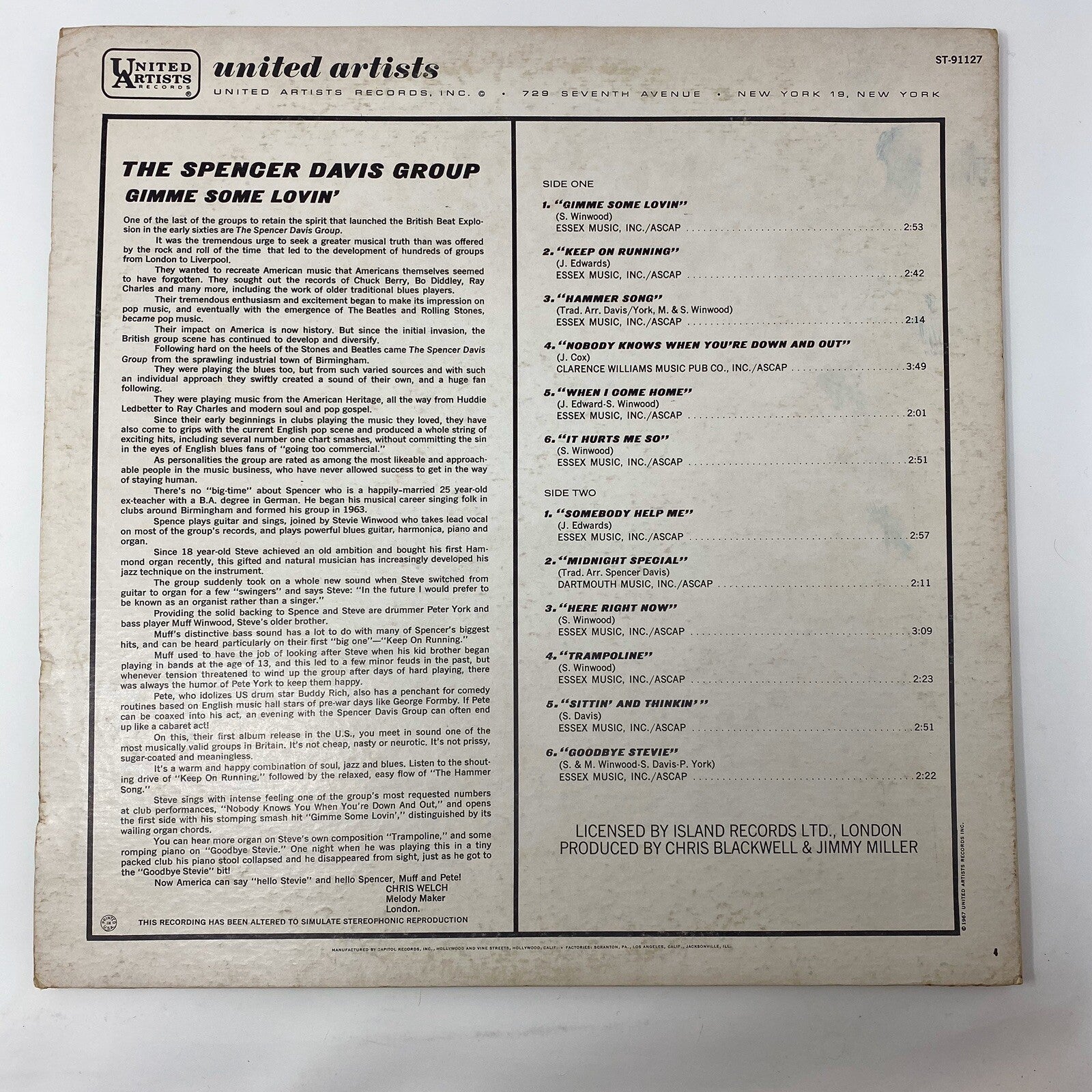 The Spencer Davis Group GIMME SOME LOVIN’ Vinyl LP Record CLUB EDITION VG+