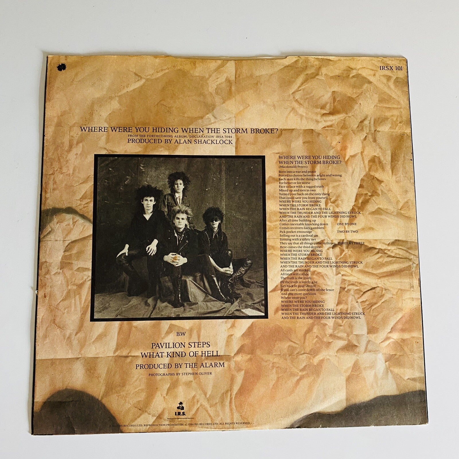 The Alarm - Where Were You Hiding When The Storm Broke 12" VG+ IRSX 101 UK 45