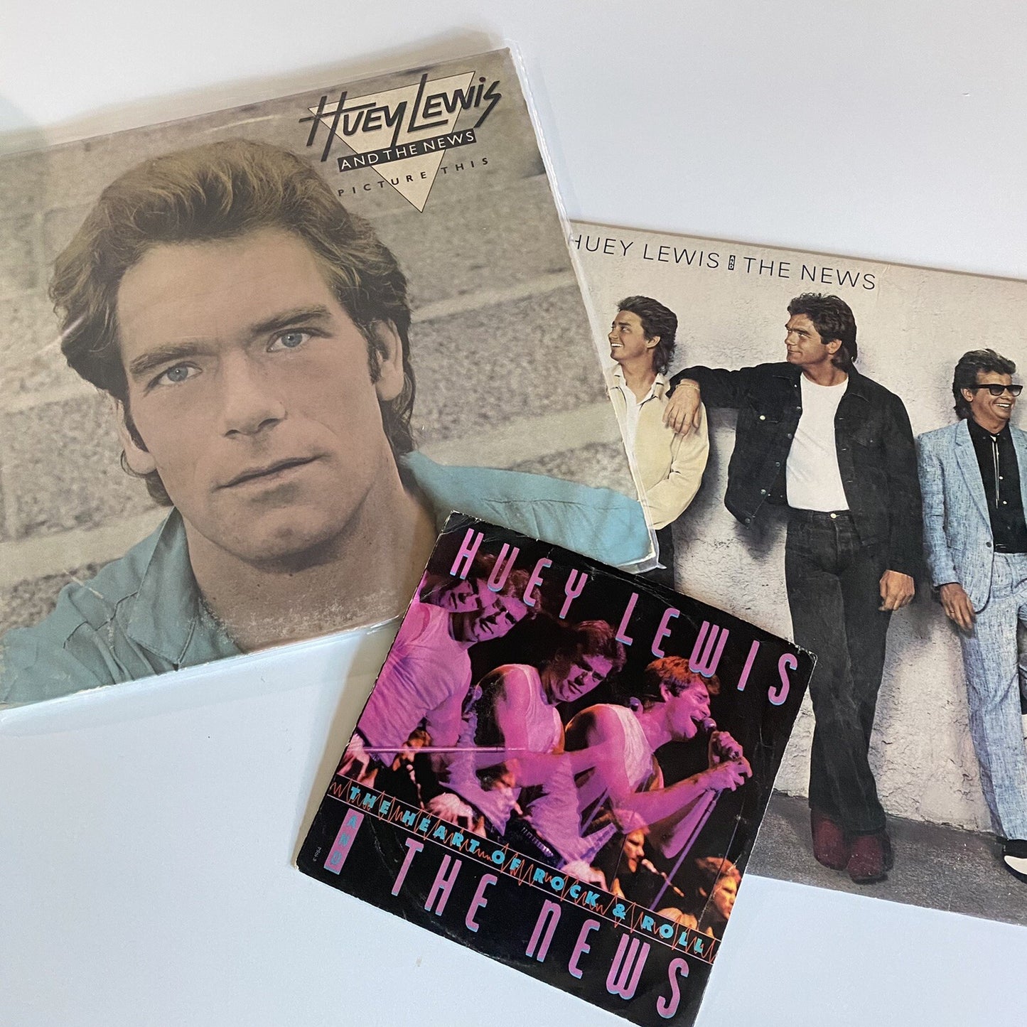 Huey Lewis Bundle PICTURE THIS + FORE + 7” Vinyl LP Records VG+