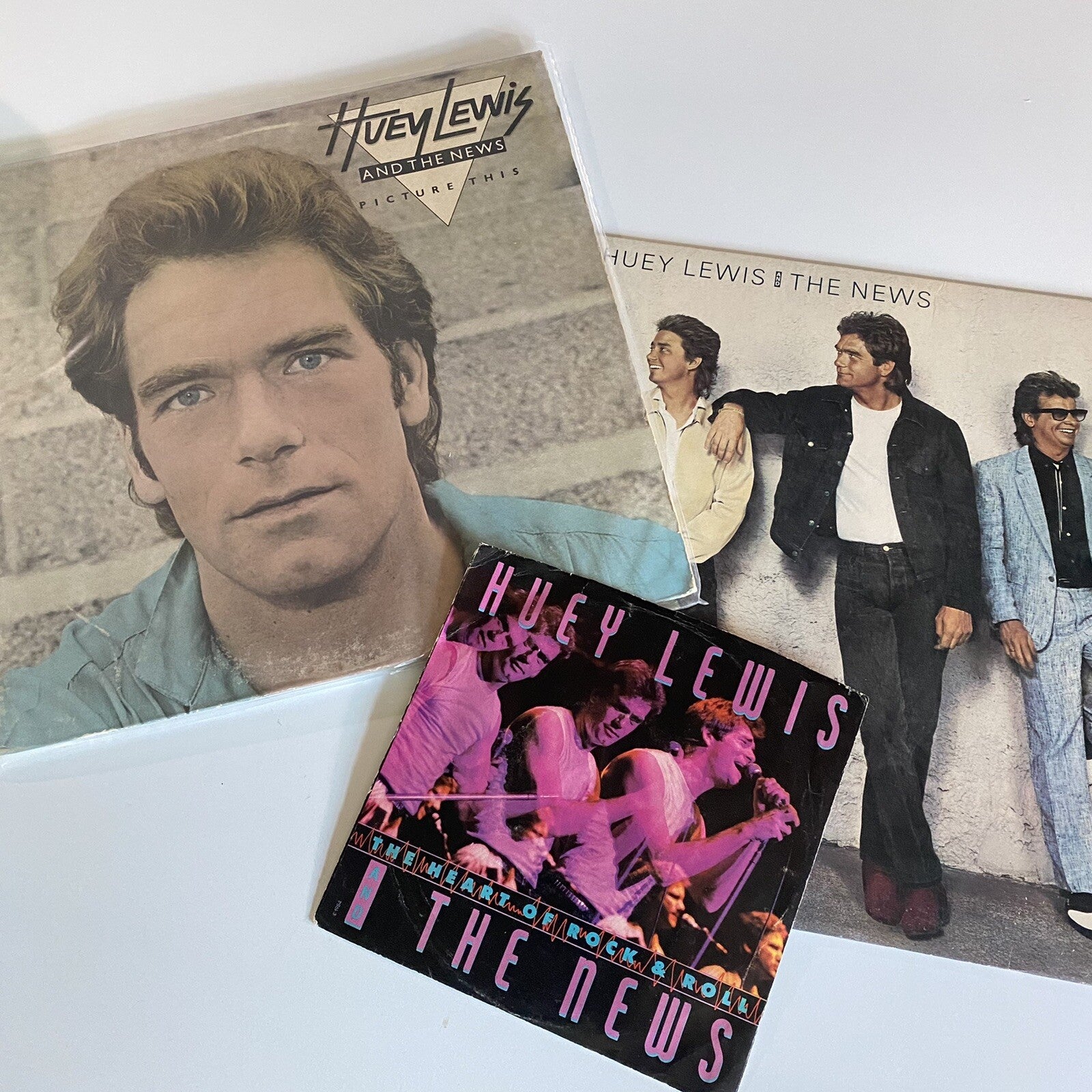 Huey Lewis Bundle PICTURE THIS + FORE + 7” Vinyl LP Records VG+