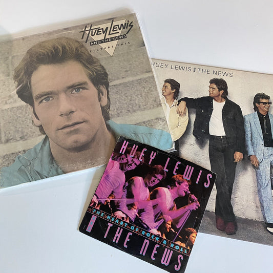 Huey Lewis Bundle PICTURE THIS + FORE + 7” Vinyl LP Records VG+