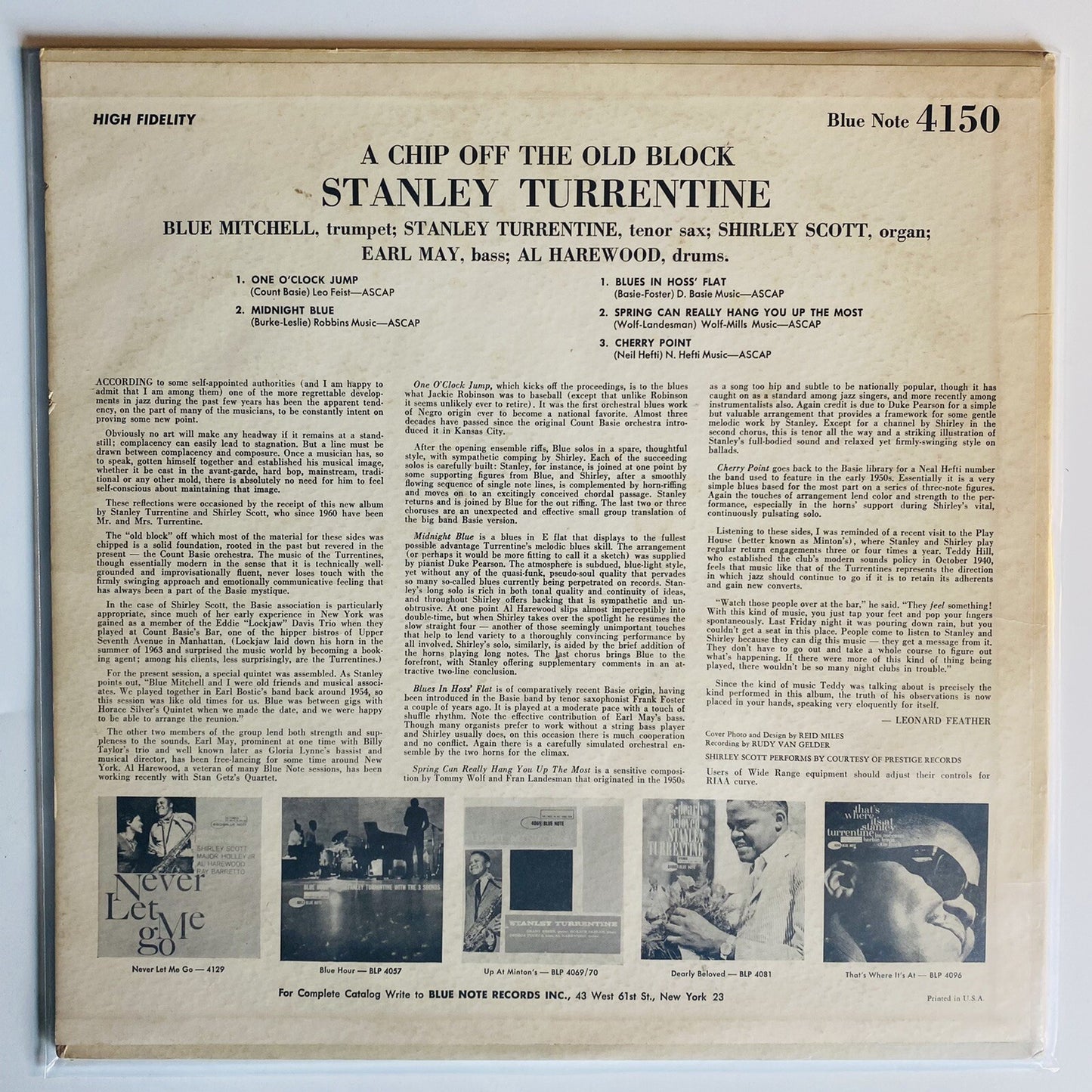 Stanley Turrentine A CHIP OFF THE OLD BLOCK  Vinyl LP Record IST PRESS Mono VG+