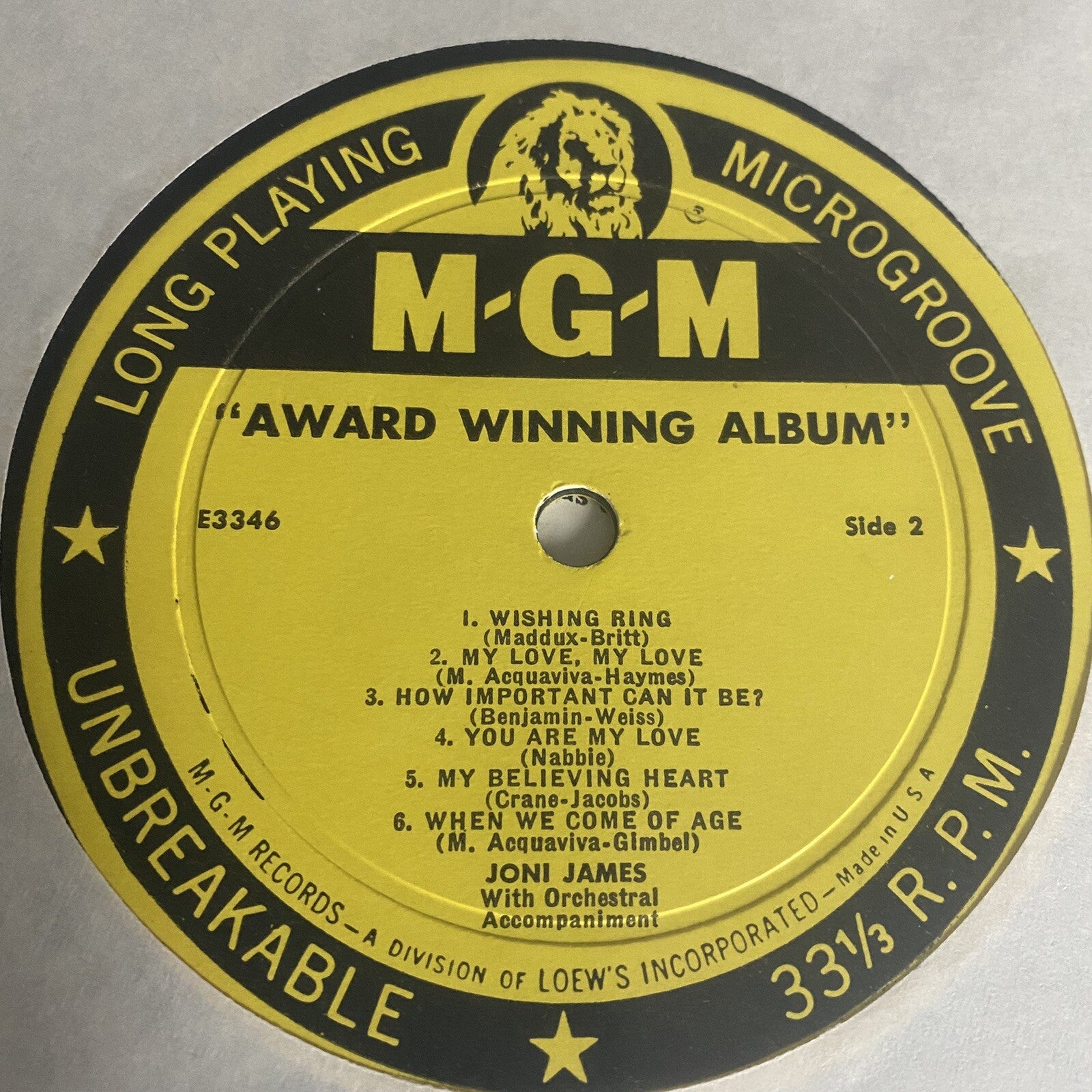 Joni James AWARD WINNING ALBUM Vinyl LP Record VG+