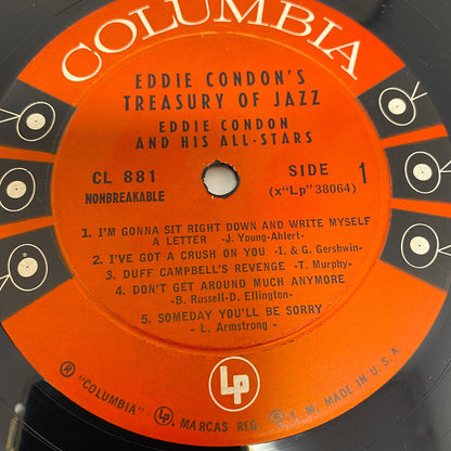 Eddie Condon's TREASURY OF JAZZ Vinyl LP Record Columbia CL 881 6 Eye VG+
