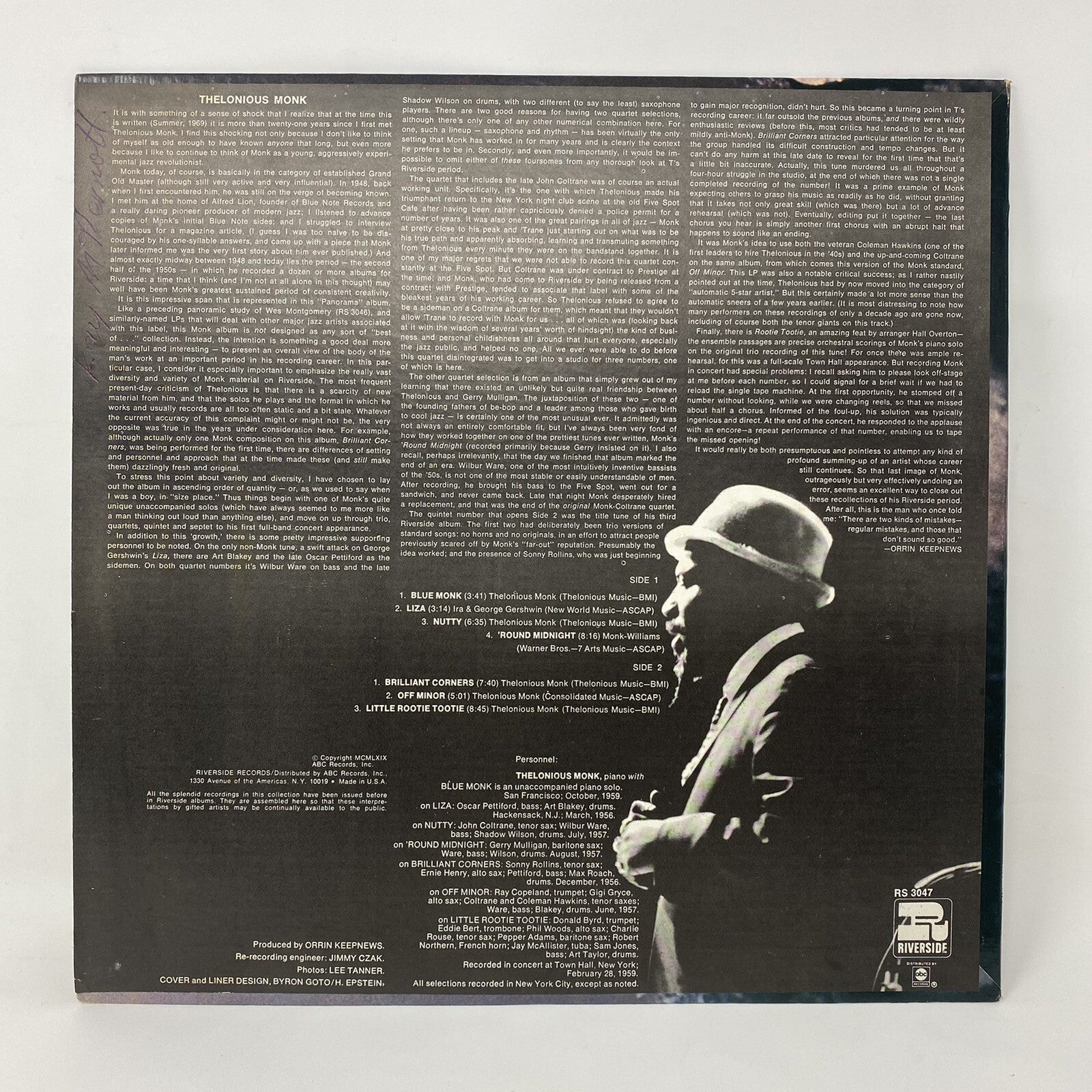 Thelonious Monk PANORAMA Vinyl LP Record RIVERSIDE  VG+/VG+