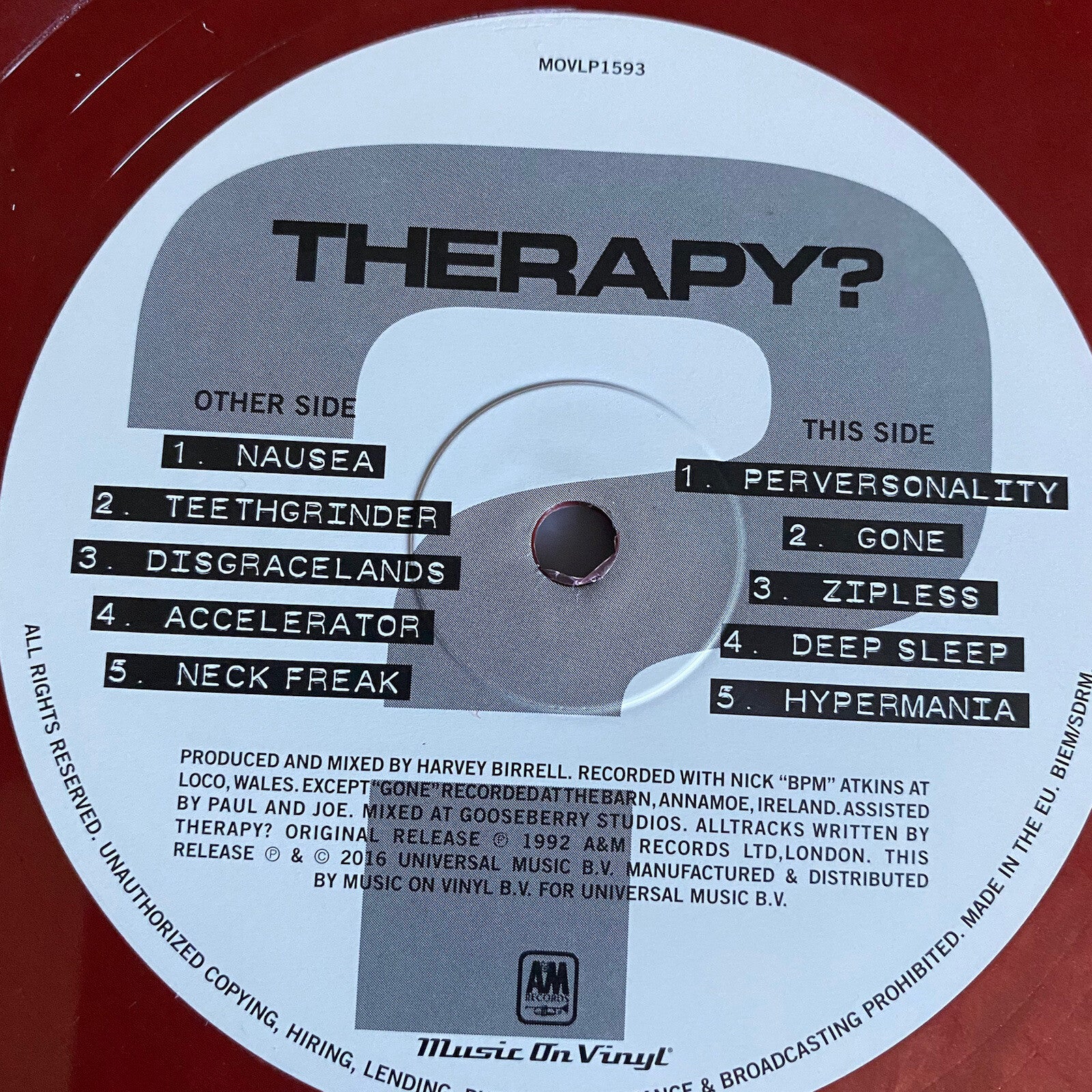 Therapy? NURSE Color 180g Vinyl LP Record NEVER PLAYED Media is NM