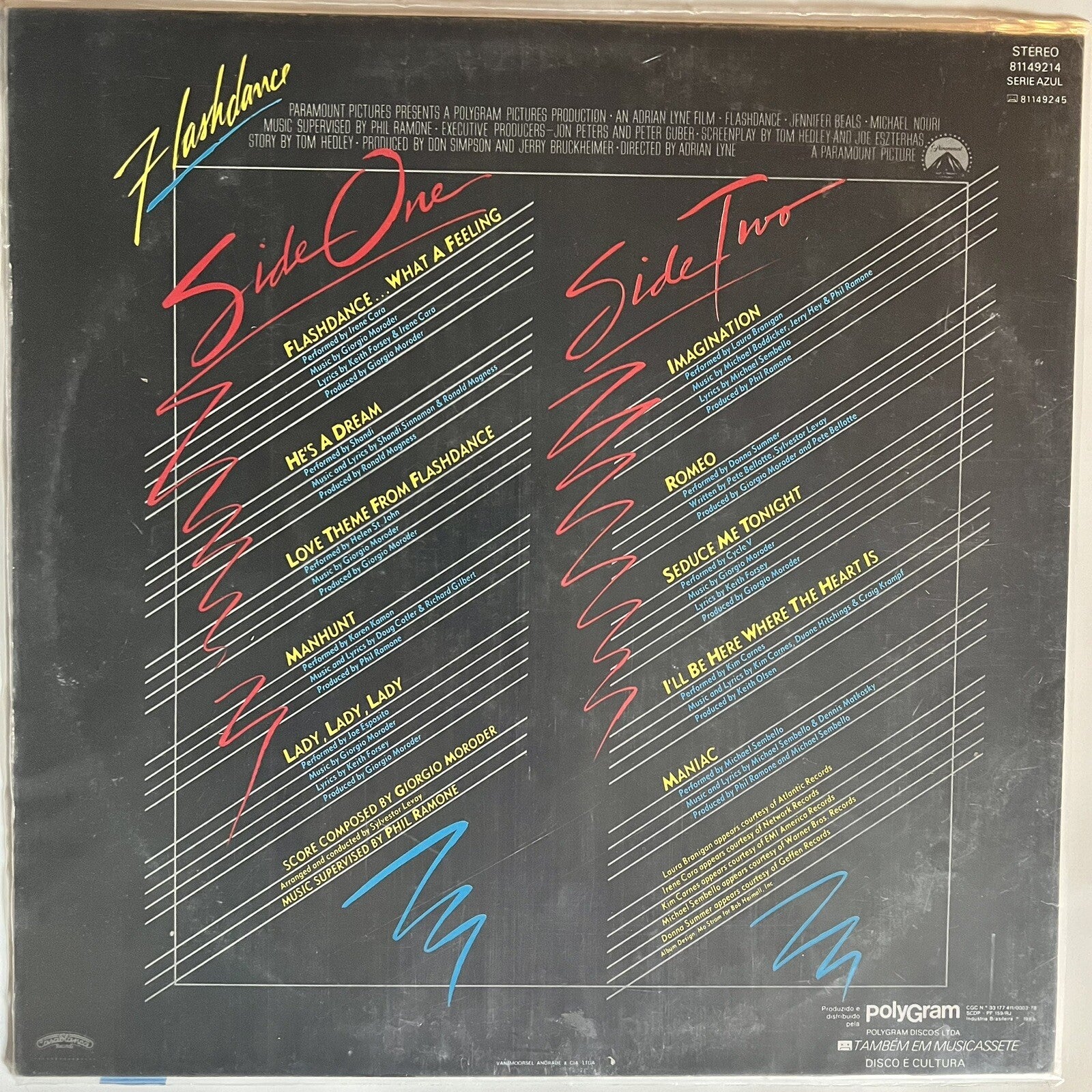 FLASHDANCE Vinyl LP Record BRAZILIAN EDITION VG+