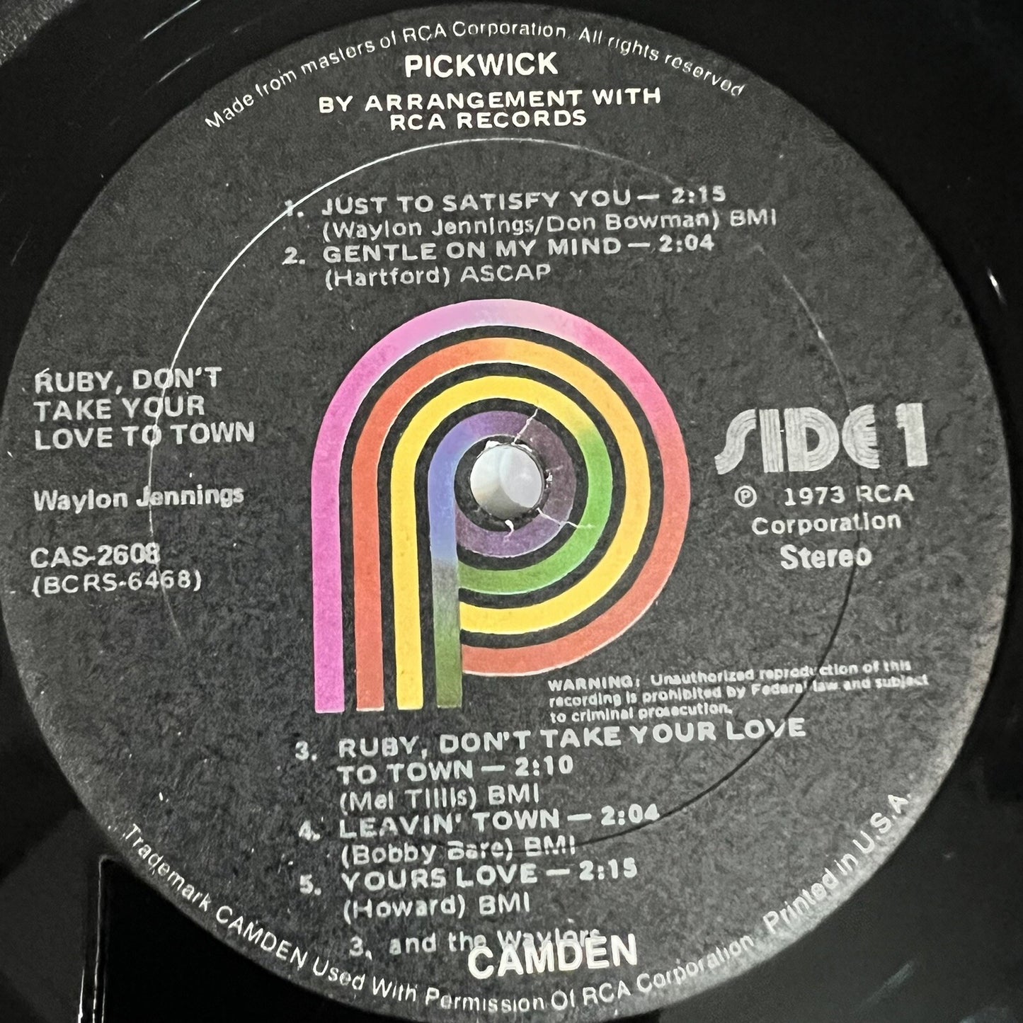 Waylon Jennings RUBY DON'T TAKE YOUR LOVE TO TOWN Vinyl LP Record VG+