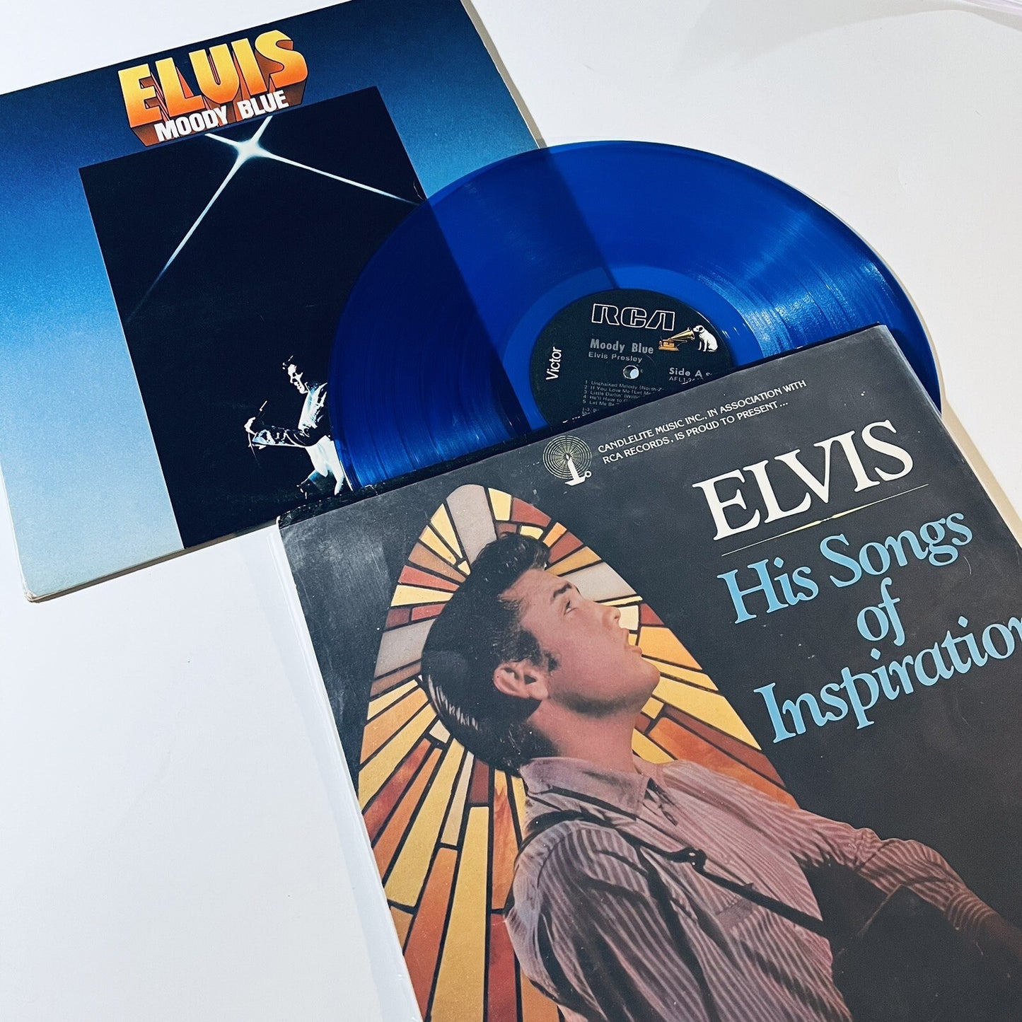 Elvis Presley MOODY BLUE + HIS SONGS OF INSPIRATION Vinyl LP Record VG+