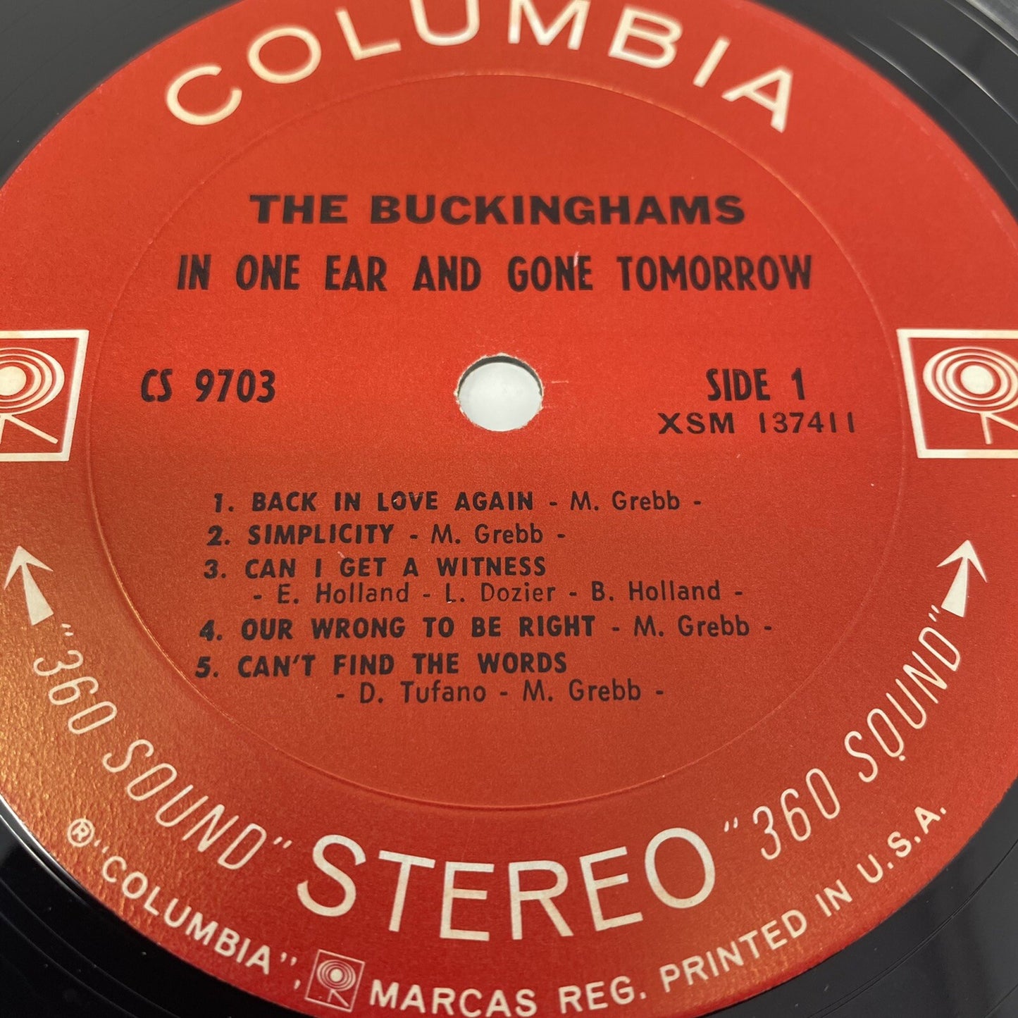 The Buckinghams IN ONE EAR AND FONE TOMORROW Vinyl LP Record 1968 Columbia VG+