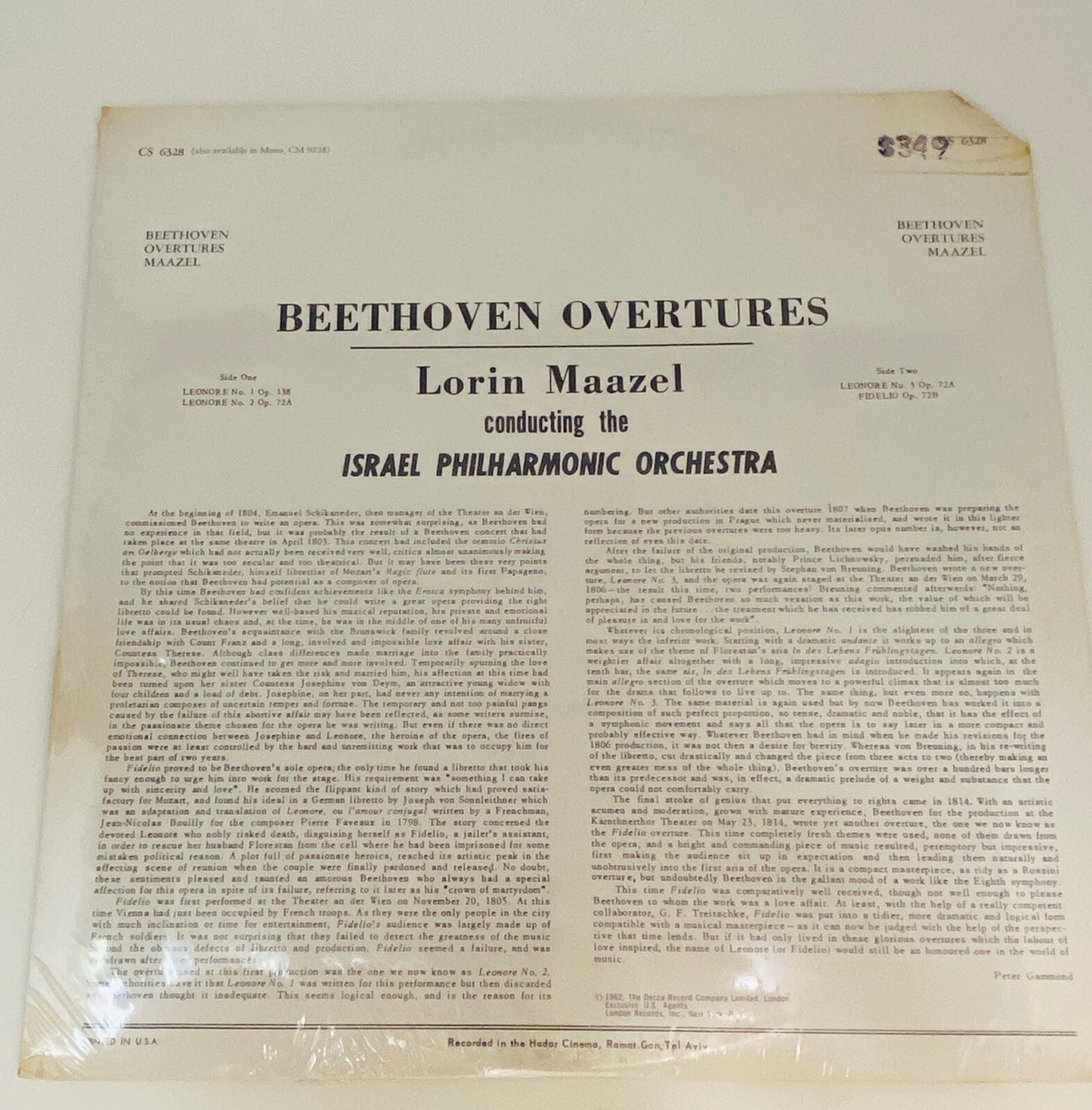 Beethoven Overtures MAAZEL Vinyl LP Record CS 6328 SEALED