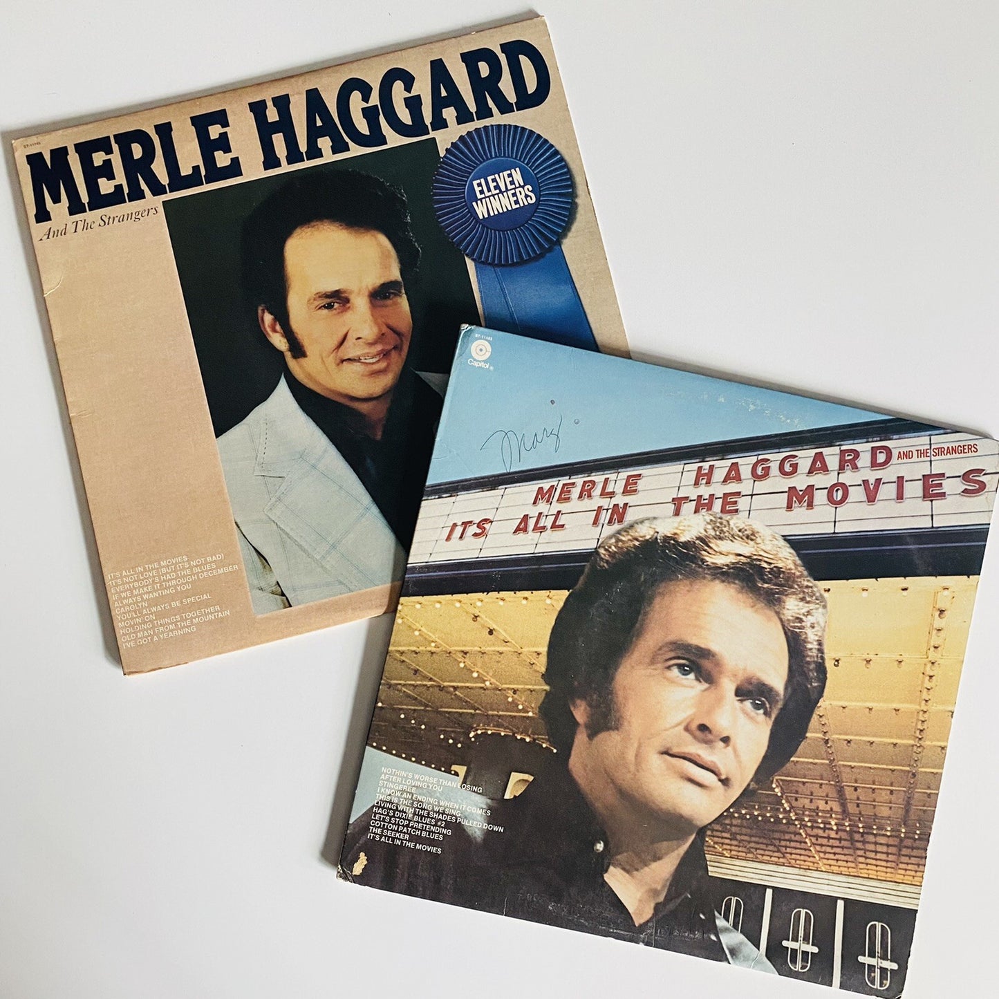 Merle Haggard ELEVEN WINNERS + IT’S ALL IN THE MOVIES Vinyl Record 1977 VG+