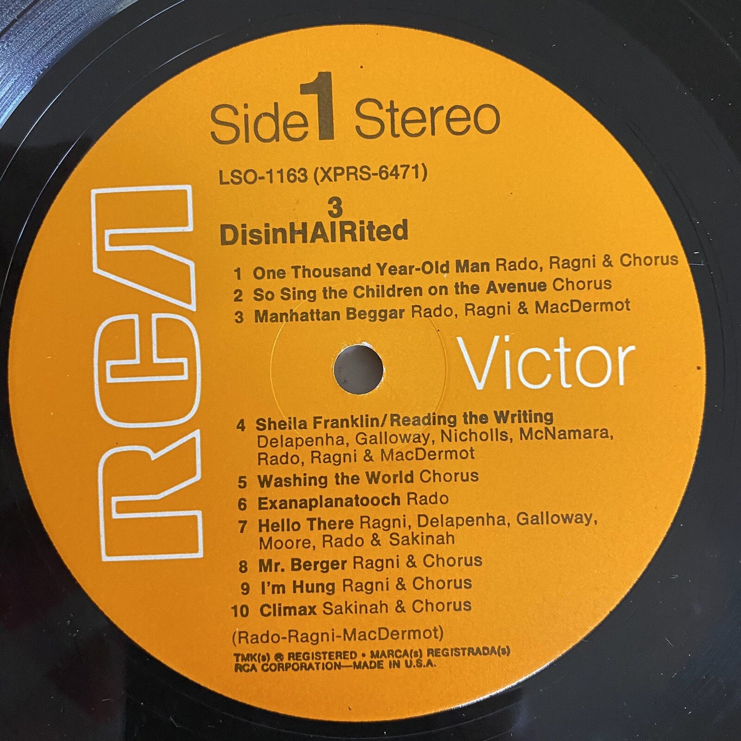 Disinhairited RAGNI RADO MACDERMOT Vinyl LP Record 1970 RCA VICTOR RECORD VG+