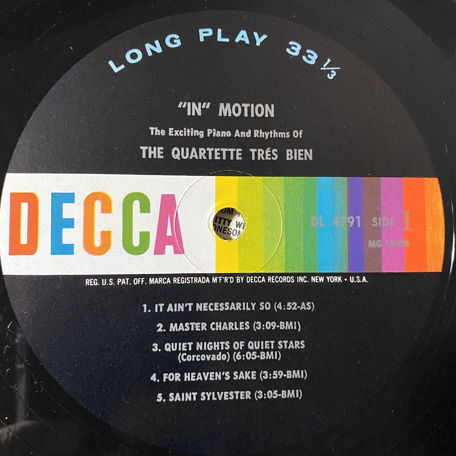 The Quartet Tres Bien IN MOTION Vinyl LP Record DECCA- DL 4791 VG+