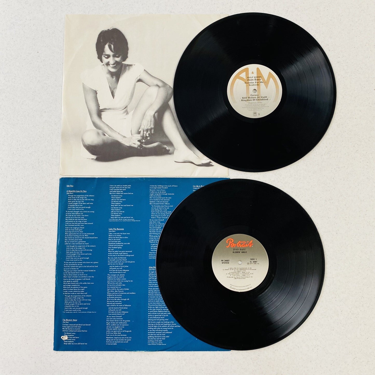 Joan Baez BLOWIN’ AWAY + GULF WATERS Vinyl LP Records VG 