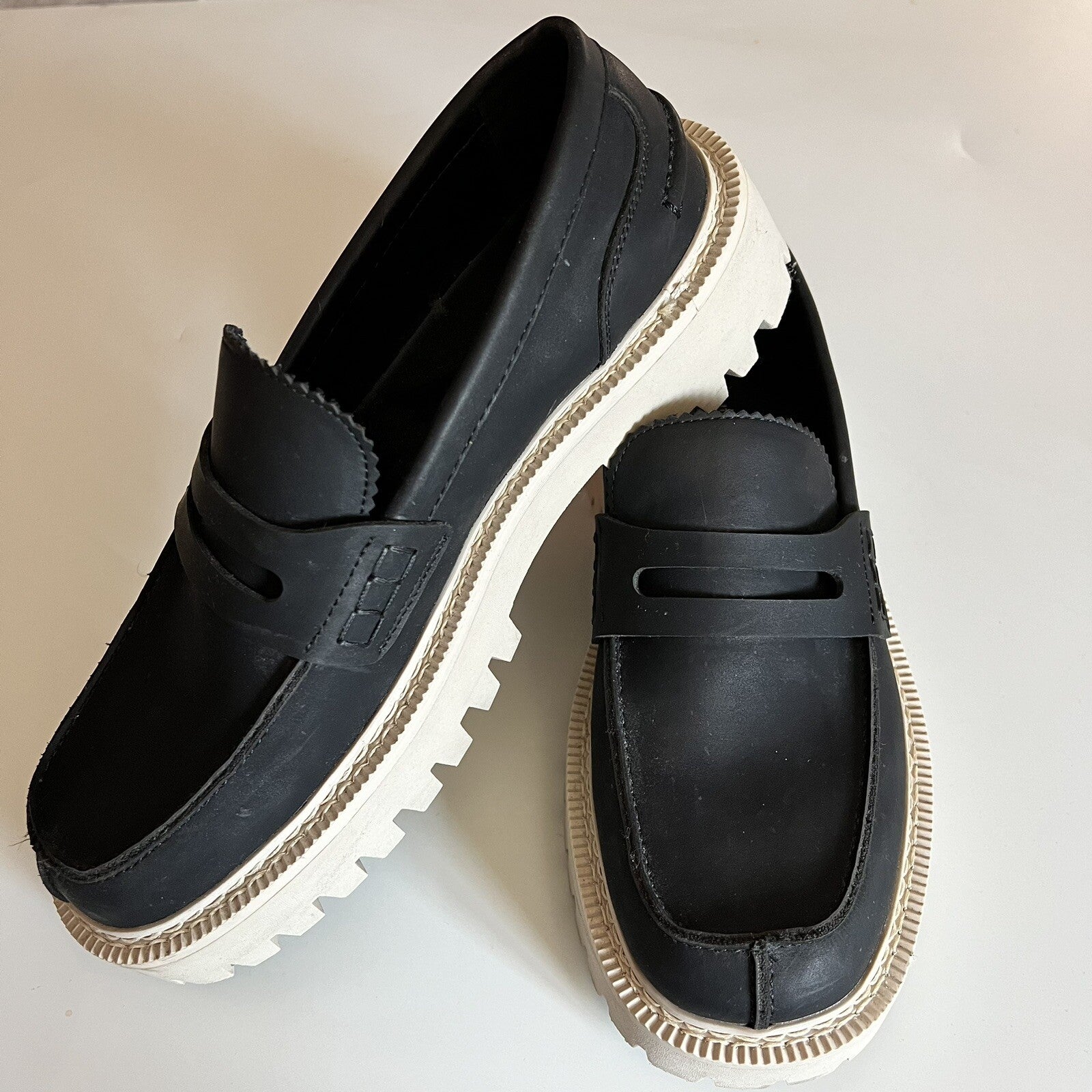 Mens Penny Loafer Chunky Utility Sole Sz 10 Black