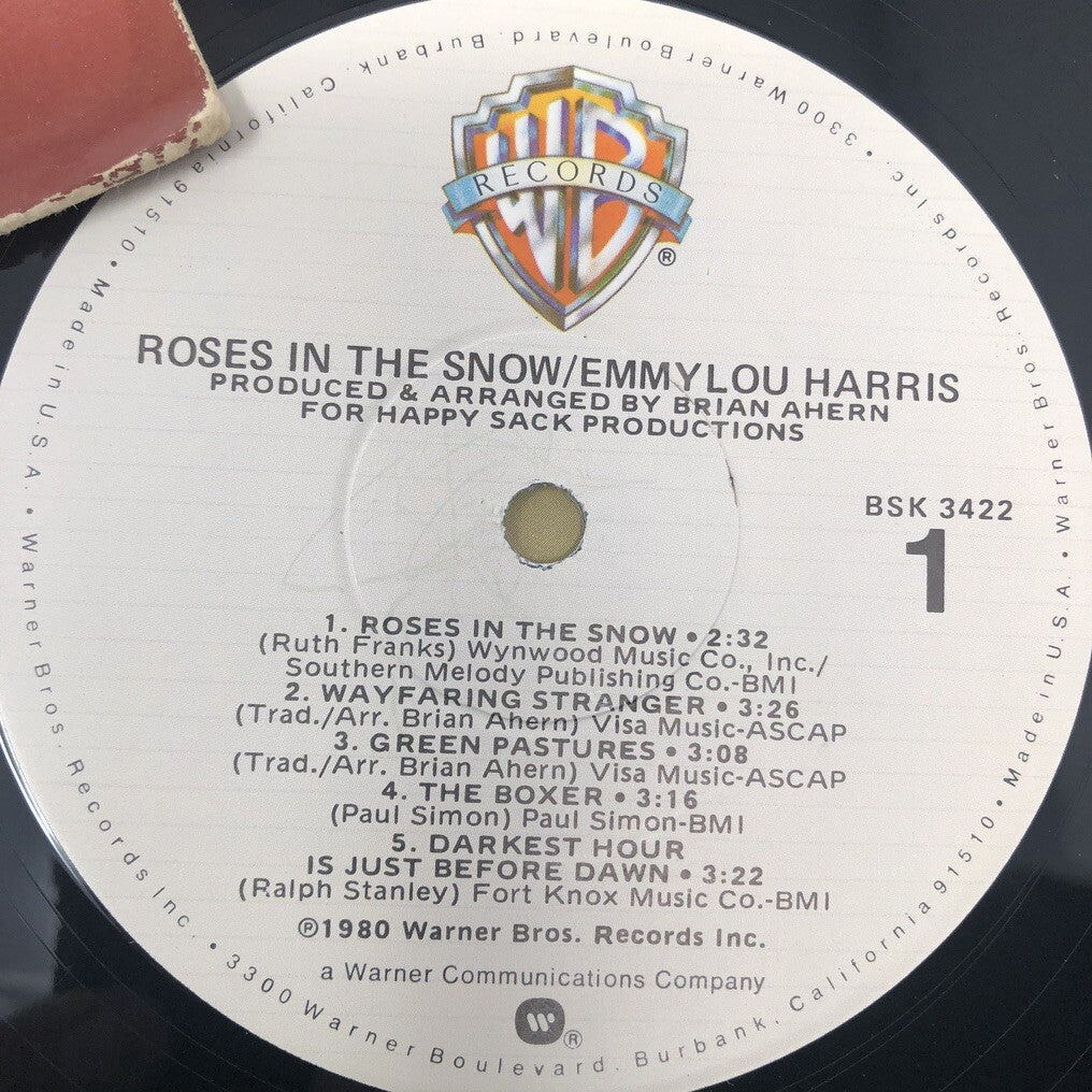 Emmylou Harris ROSES IN THE SNOW Vinyl LP Record VG+ BSK 3422