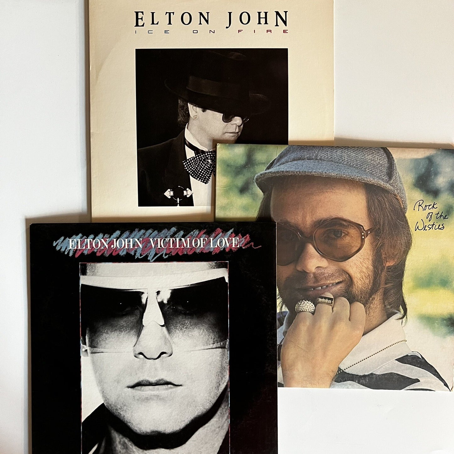 Elton John ICE ON FIRE+ROCK OF THE WESTIES+VICTIM OF LOVE Vinyl LP Record VG+