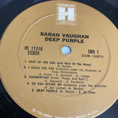 Sarah Vaughan DEEP PURPLE Vinyl LP Record VG+